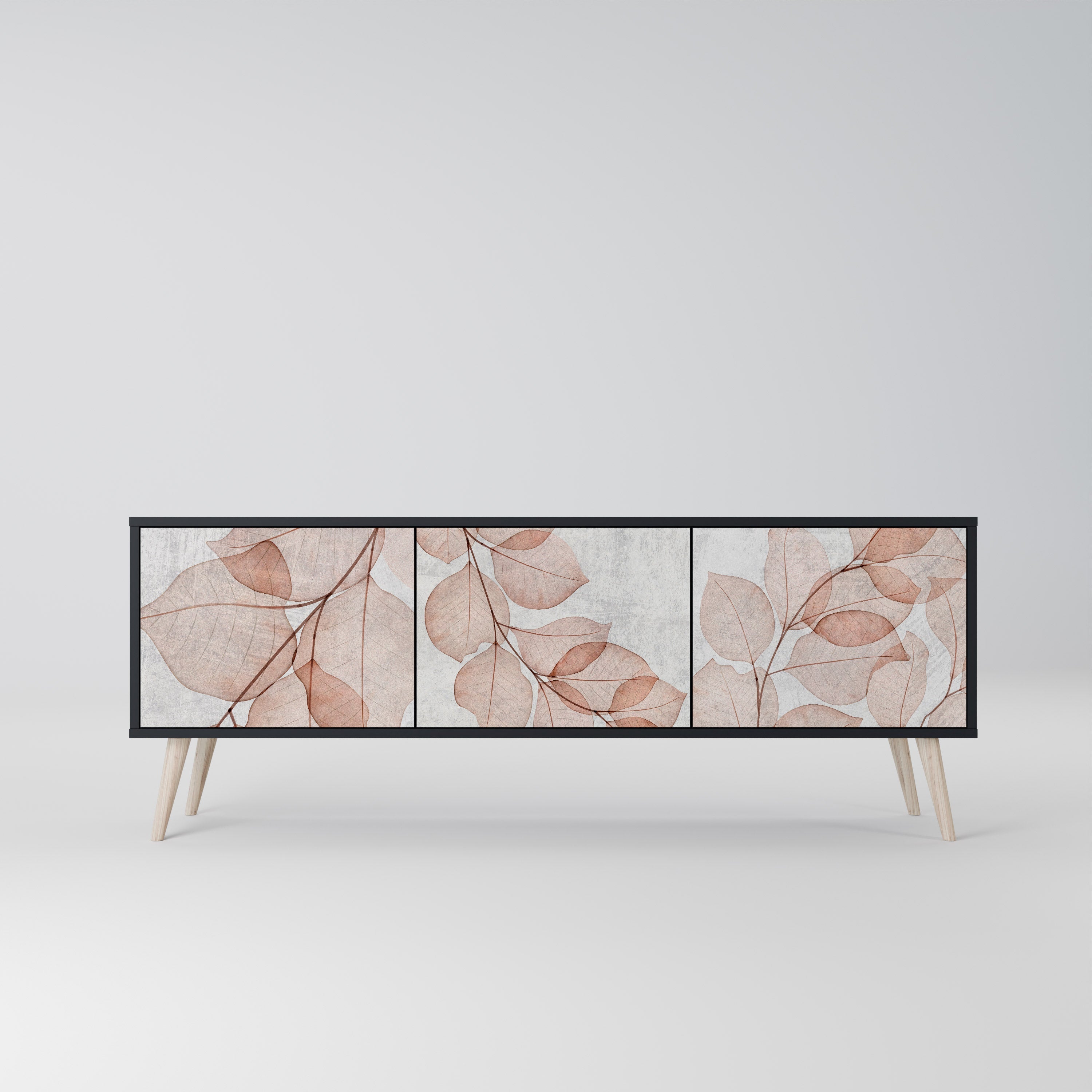 Meuble TV 3 portes AUTUMN FRAGILITY, finition noire