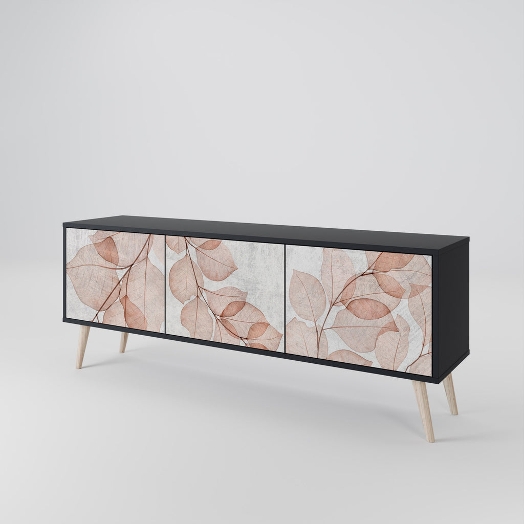 Meuble TV 3 portes AUTUMN FRAGILITY, finition noire