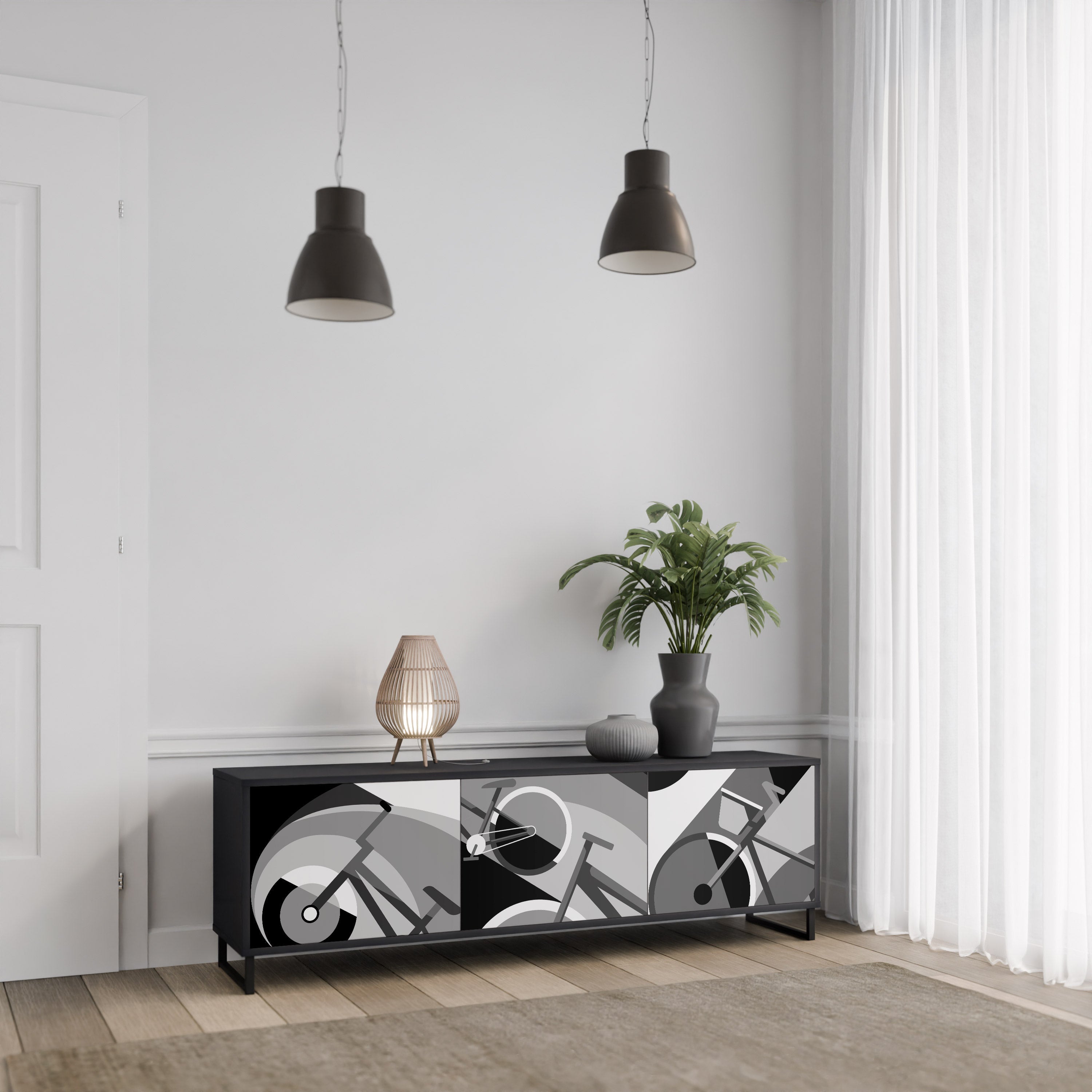 Meuble TV 3 portes BIKE ENERGY finition noire