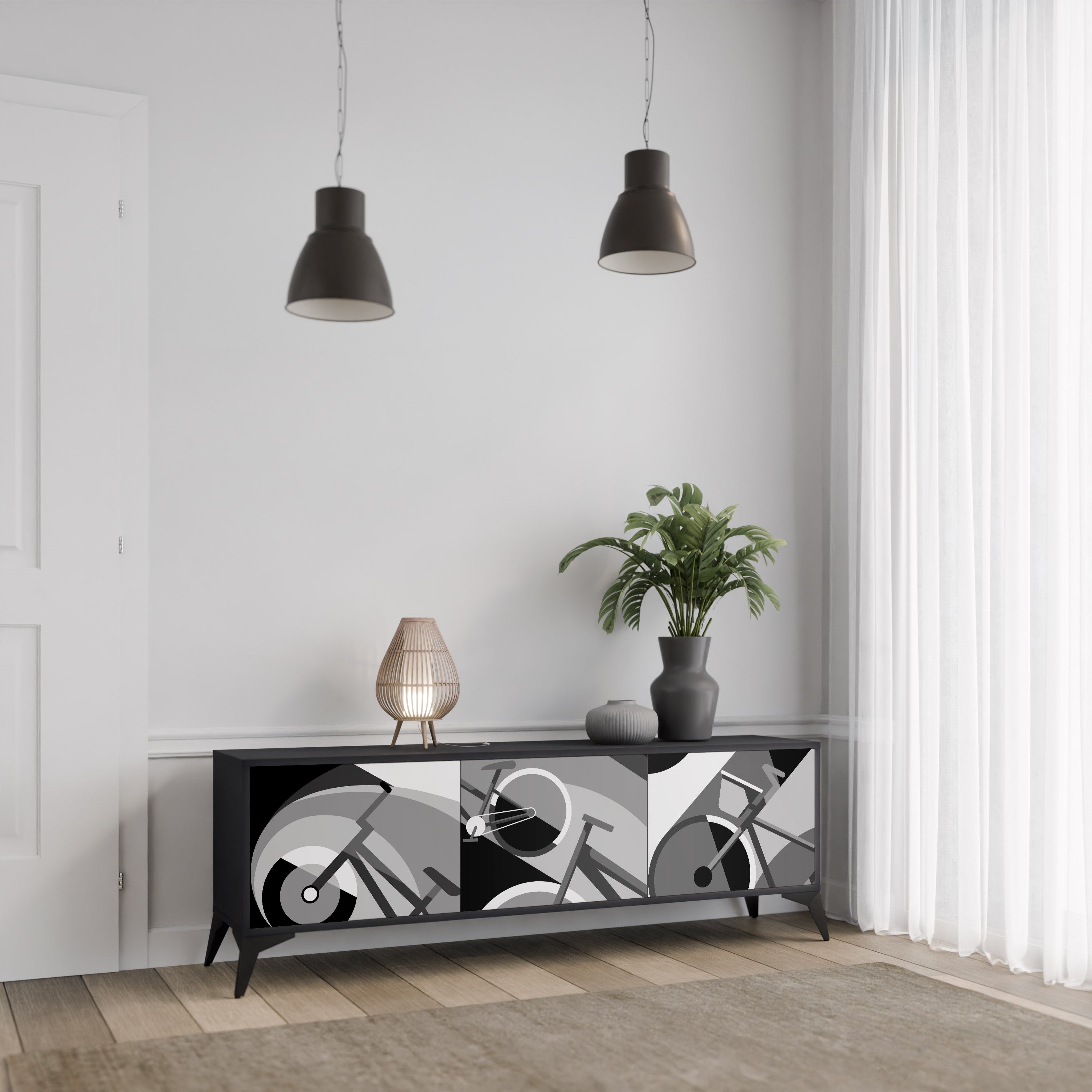 Meuble TV 3 portes BIKE ENERGY finition noire