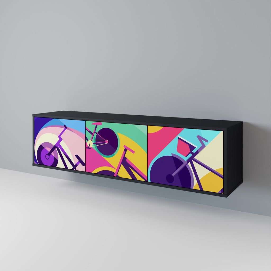Meuble TV 3 portes BIKE DREAMS finition noire