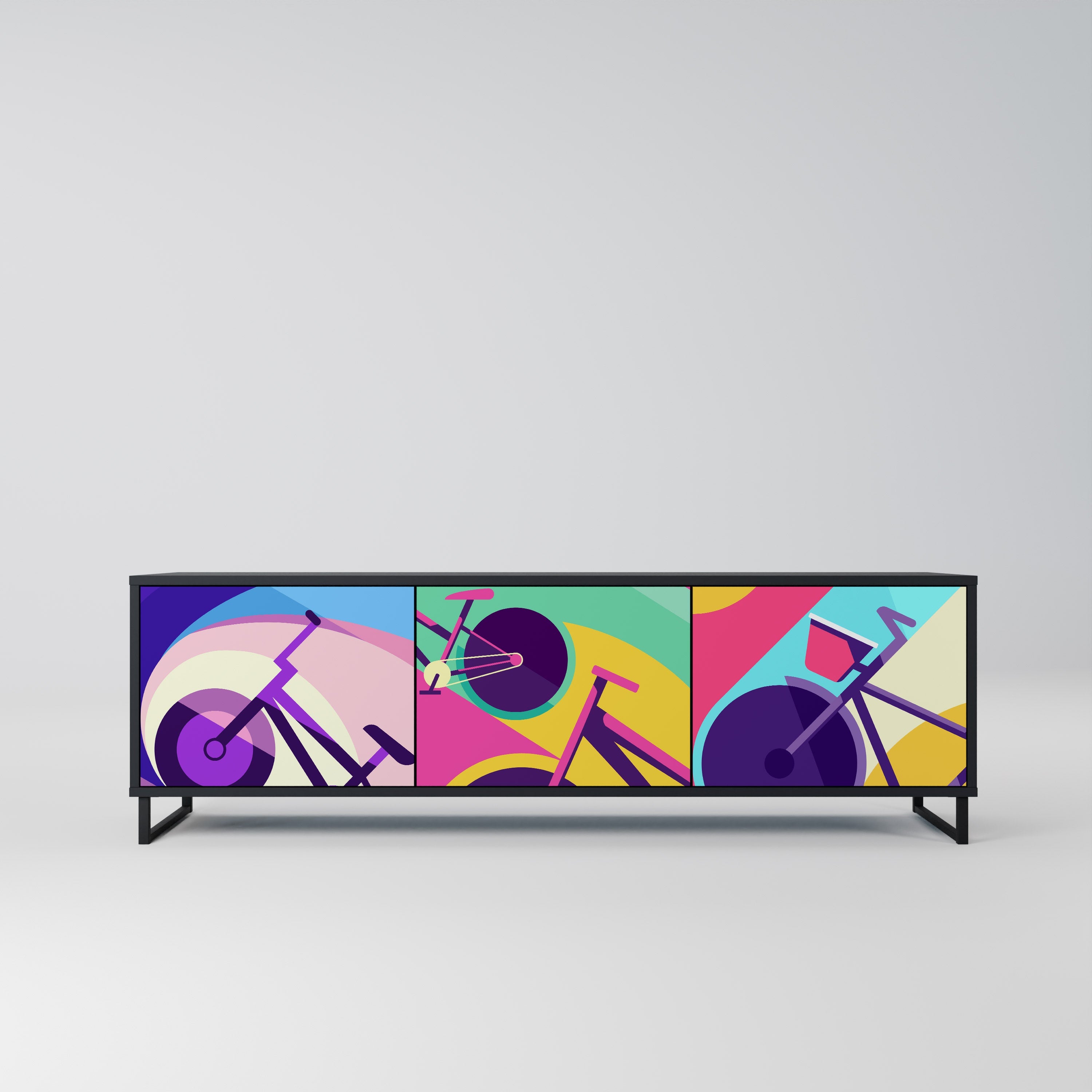 Meuble TV 3 portes BIKE DREAMS finition noire