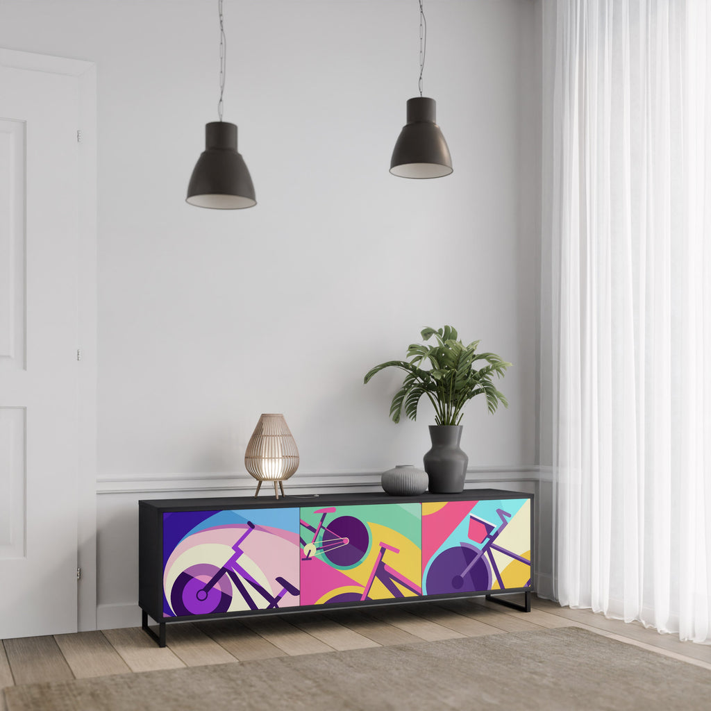 Meuble TV 3 portes BIKE DREAMS finition noire