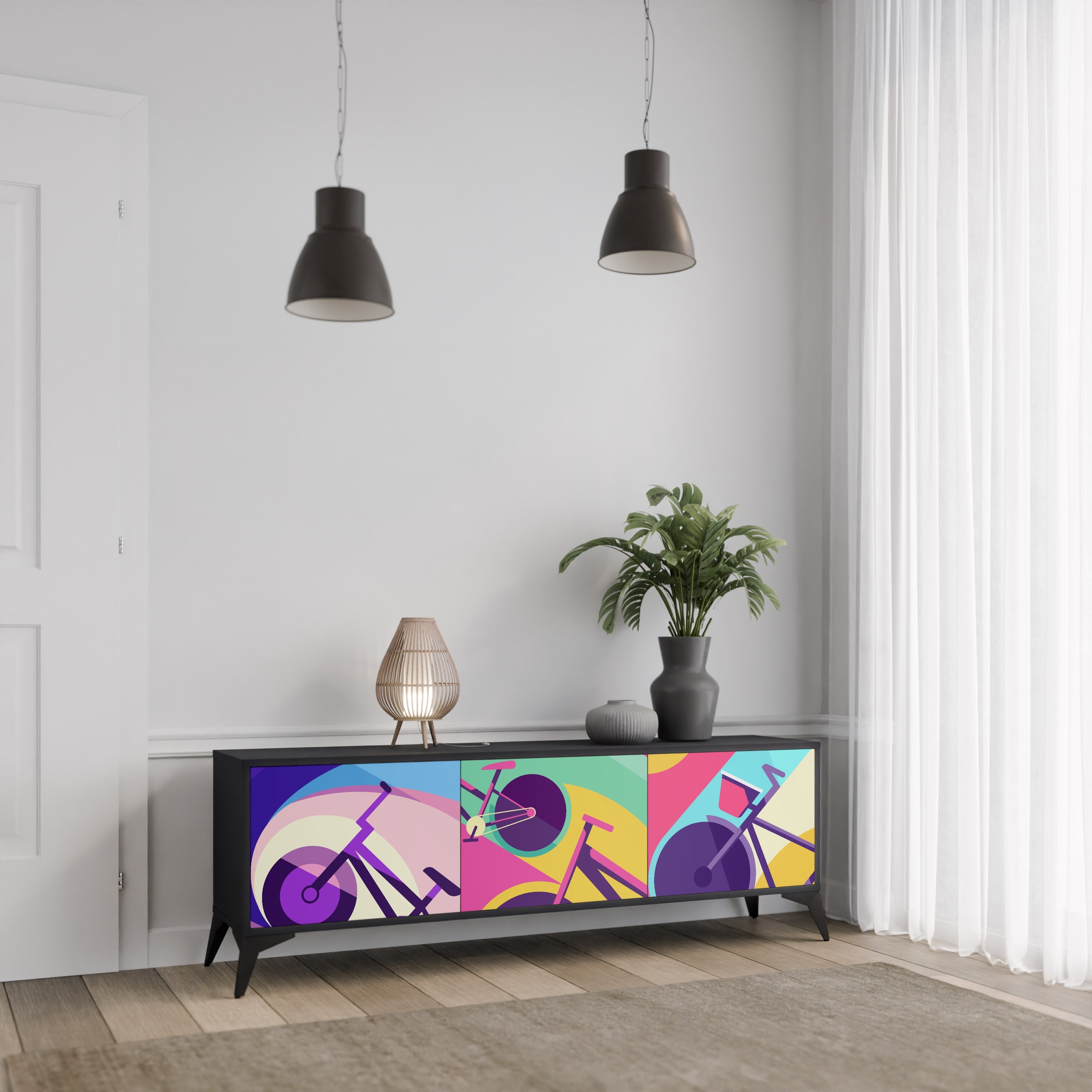 Meuble TV 3 portes BIKE DREAMS finition noire