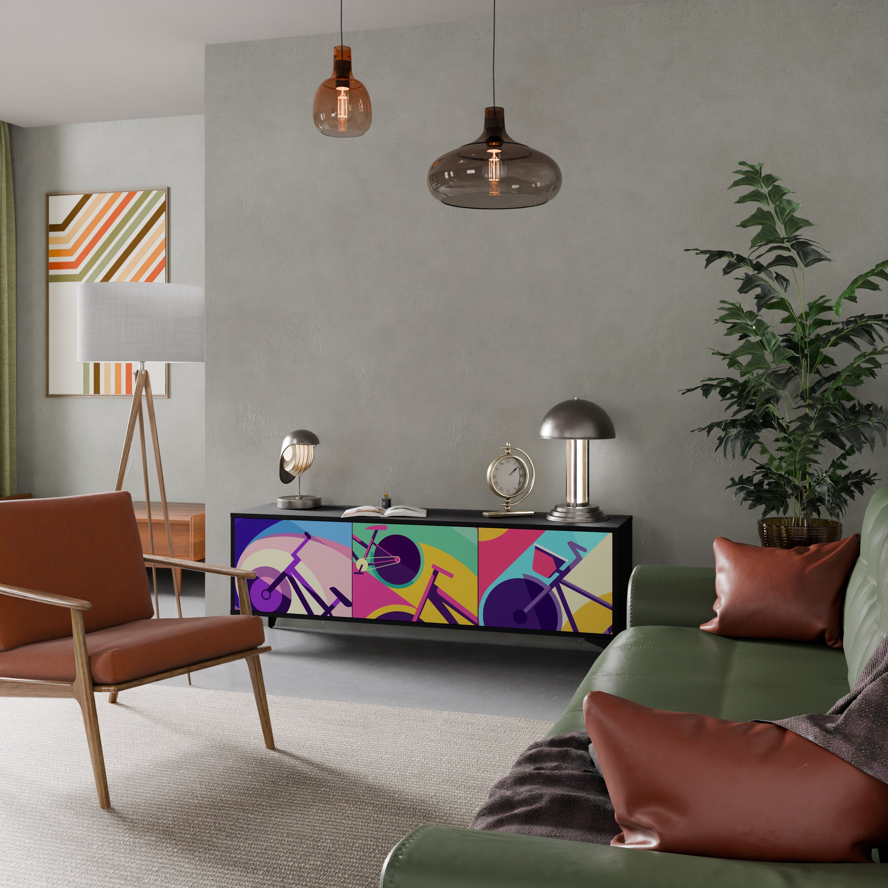 Meuble TV 3 portes BIKE DREAMS finition noire