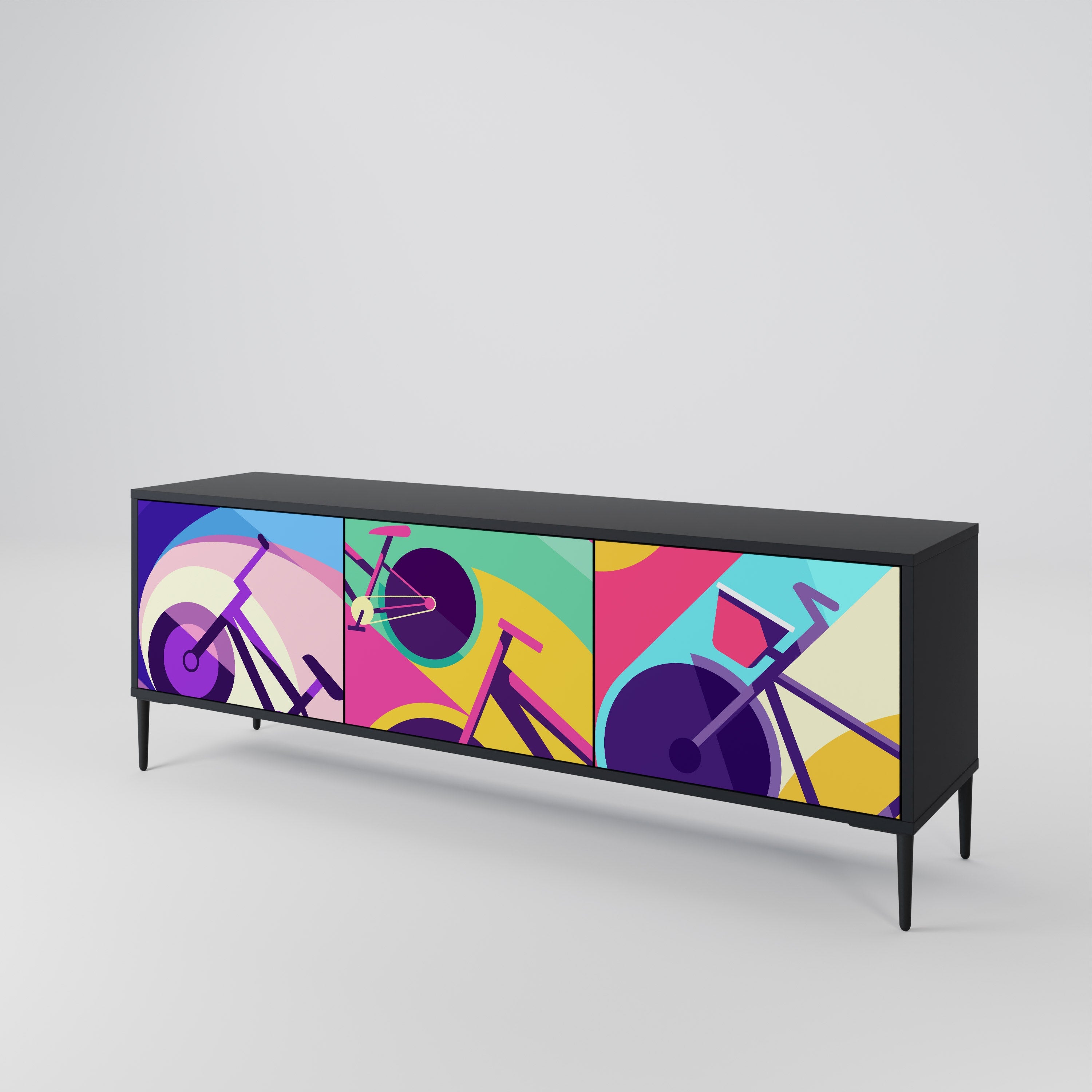 Meuble TV 3 portes BIKE DREAMS finition noire