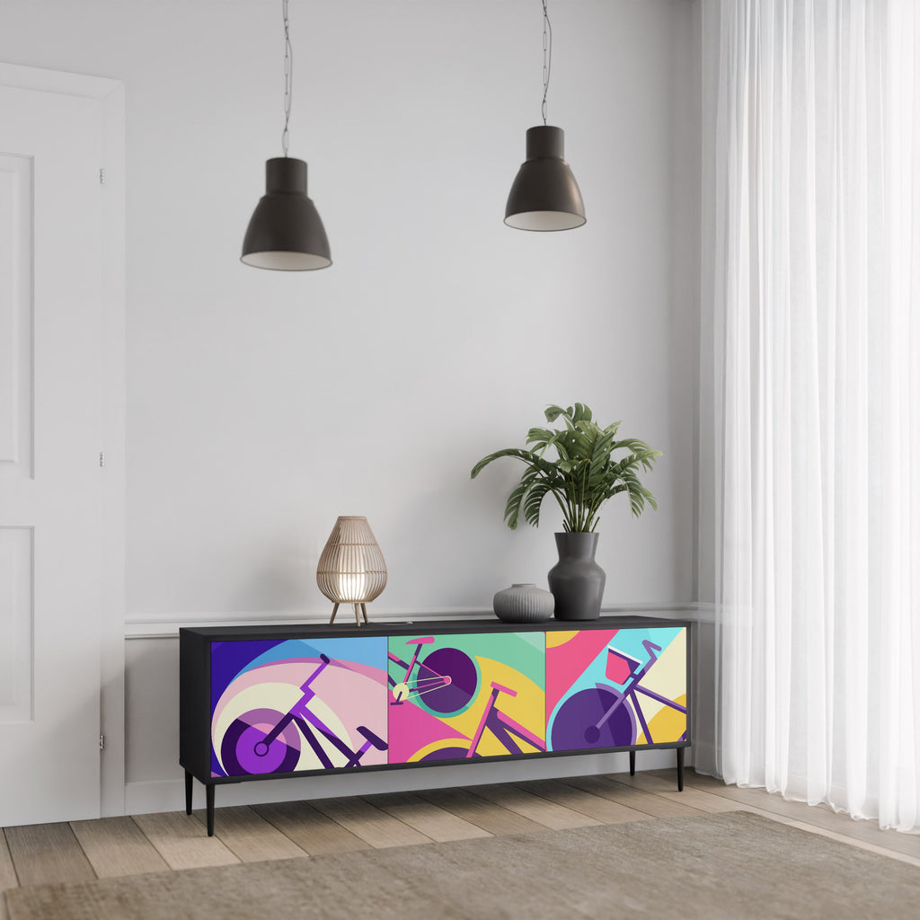 Meuble TV 3 portes BIKE DREAMS finition noire