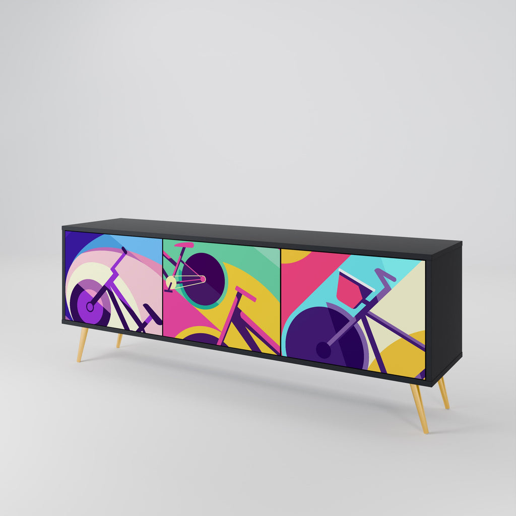 Meuble TV 3 portes BIKE DREAMS finition noire