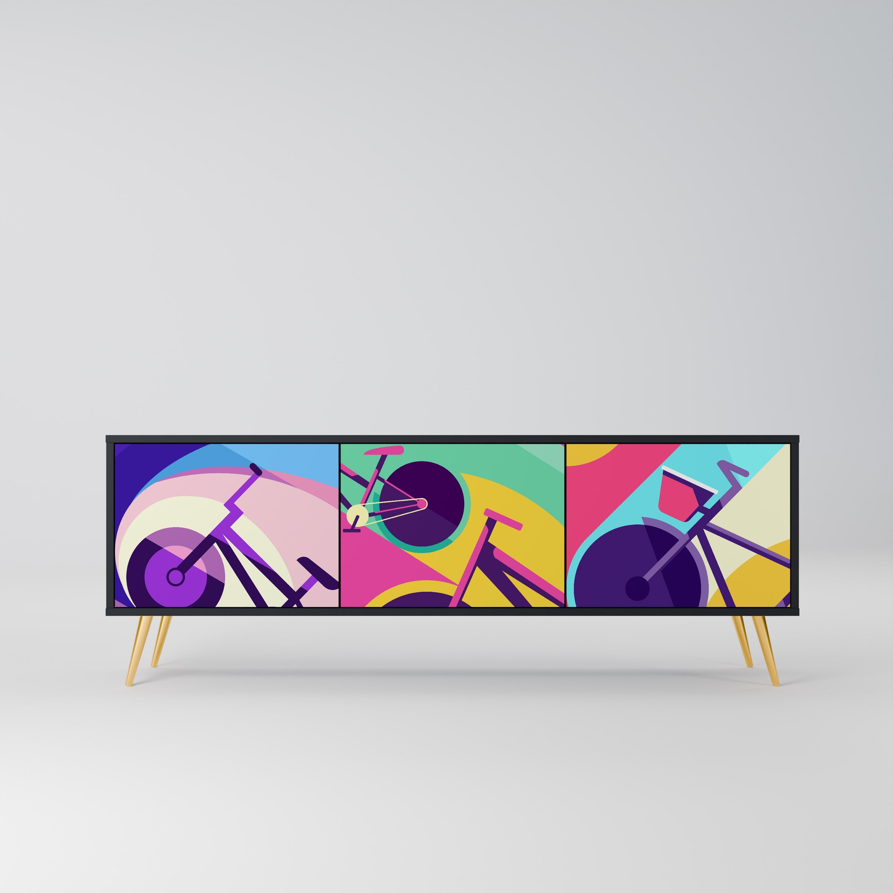 Meuble TV 3 portes BIKE DREAMS finition noire