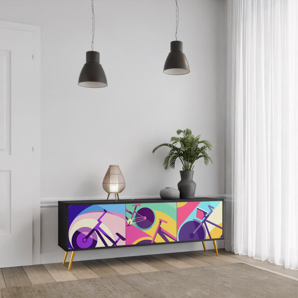 Meuble TV 3 portes BIKE DREAMS finition noire