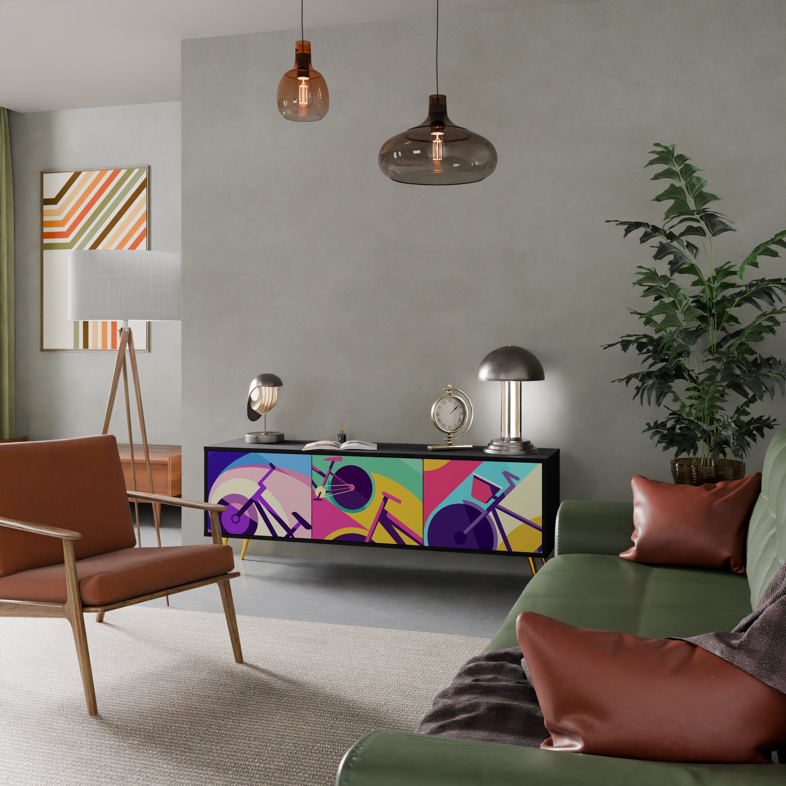 Meuble TV 3 portes BIKE DREAMS finition noire