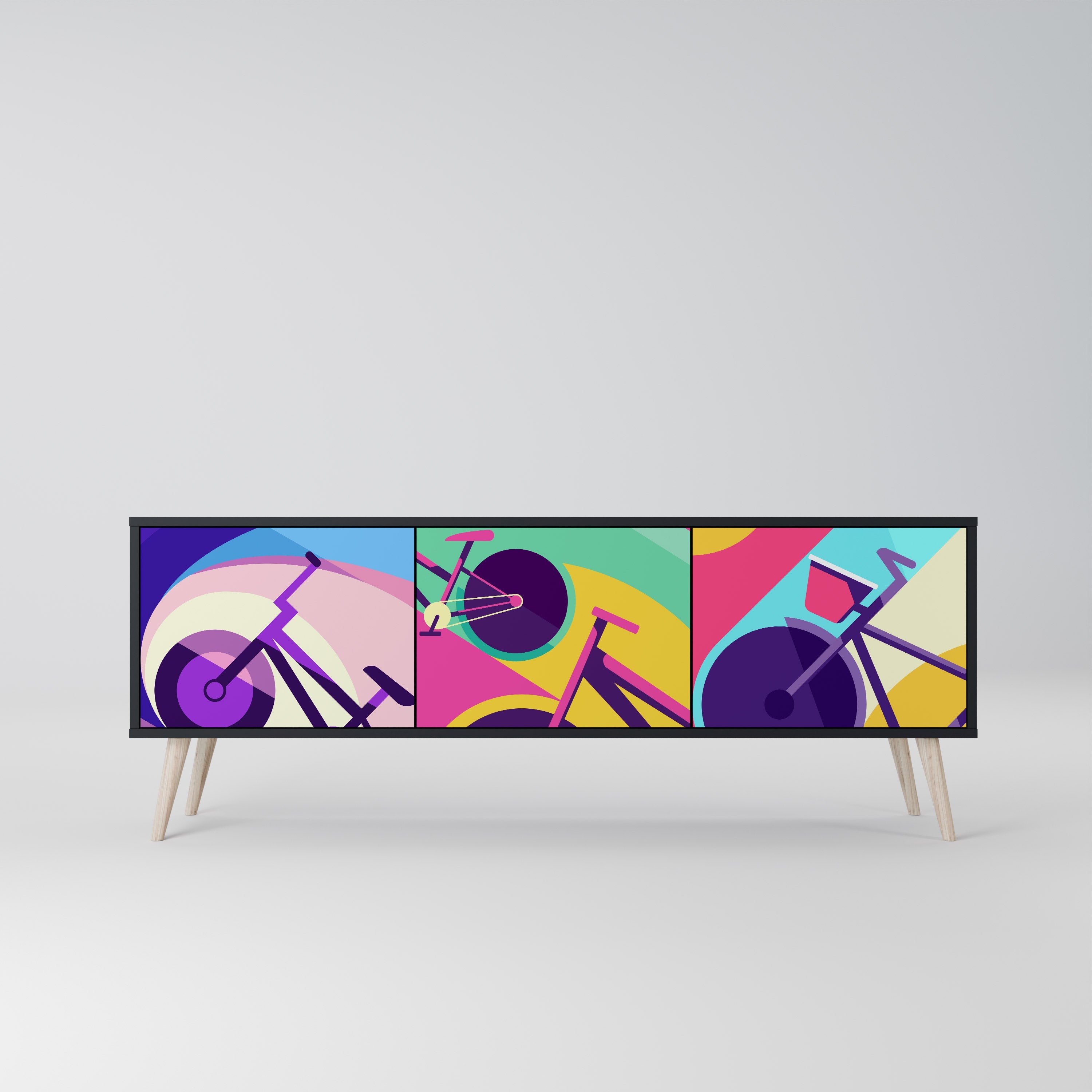 Meuble TV 3 portes BIKE DREAMS finition noire