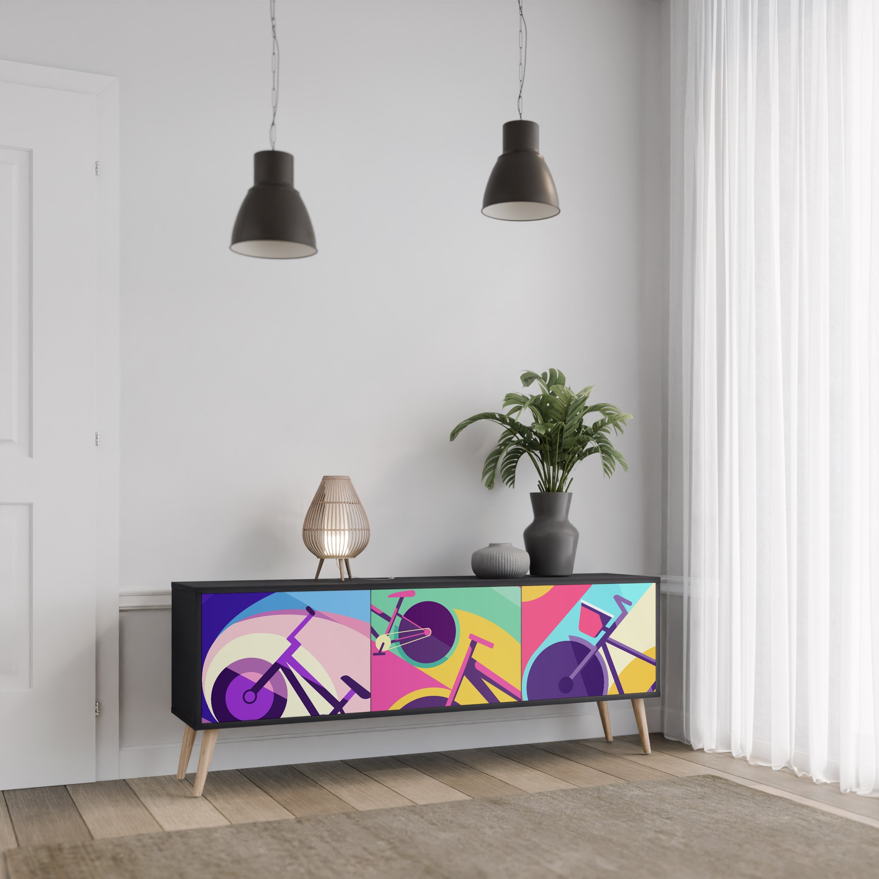 Meuble TV 3 portes BIKE DREAMS finition noire