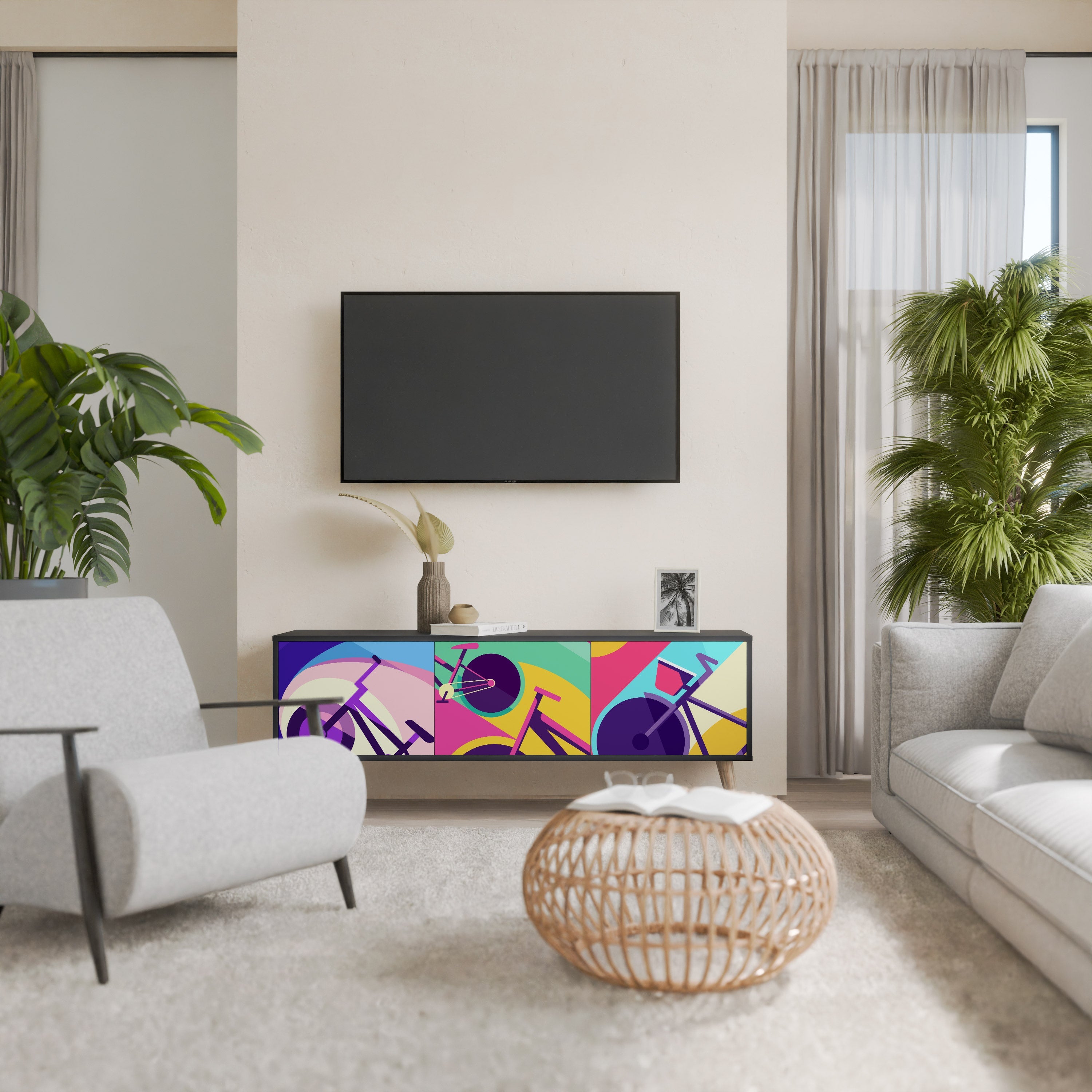 Meuble TV 3 portes BIKE DREAMS finition noire