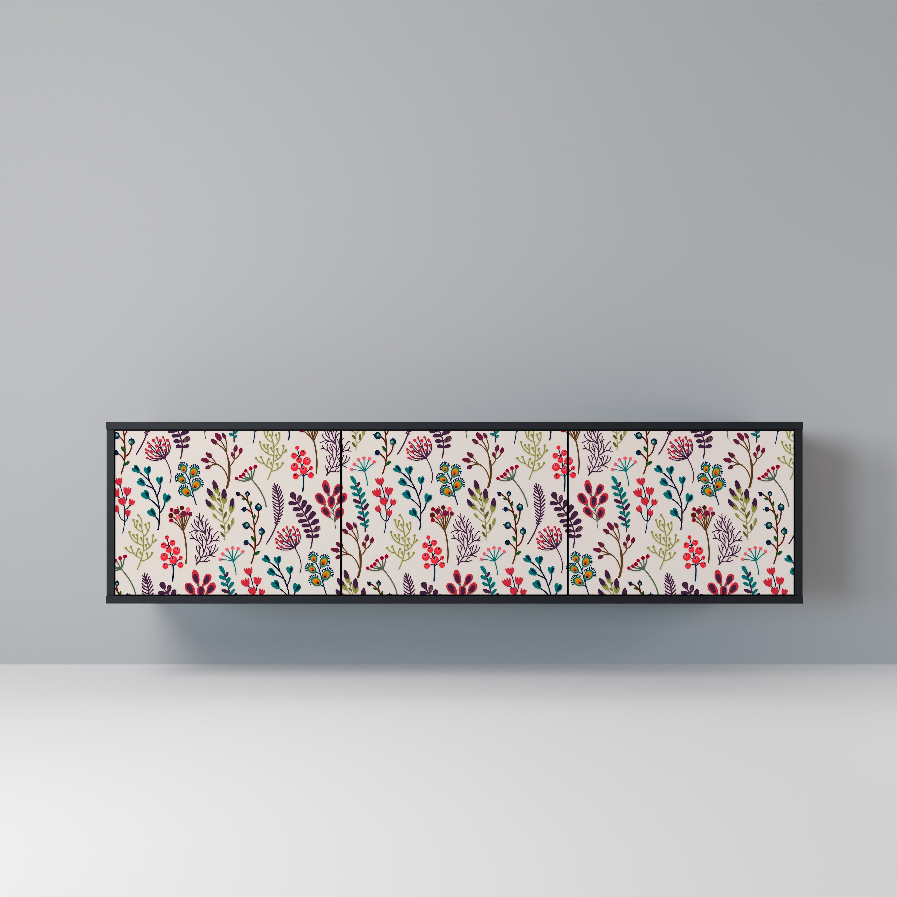 Meuble TV 3 portes AUTUMN SUNDRIES, finition noire