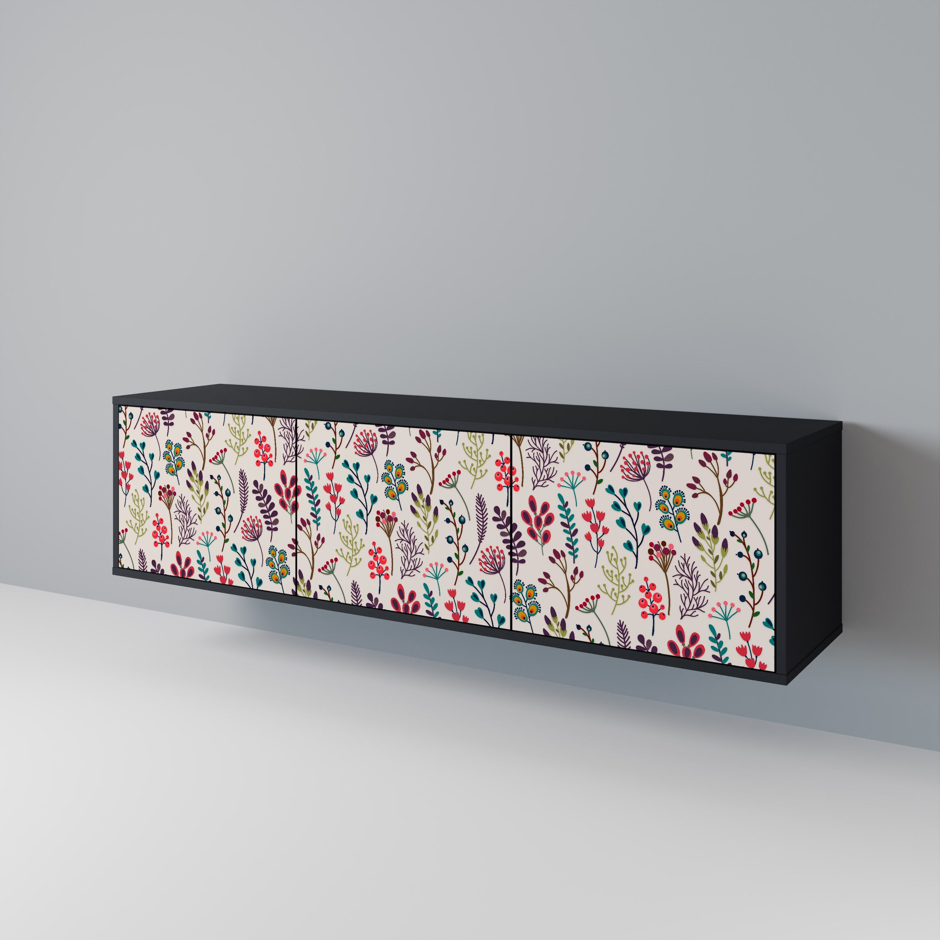 Meuble TV 3 portes AUTUMN SUNDRIES, finition noire