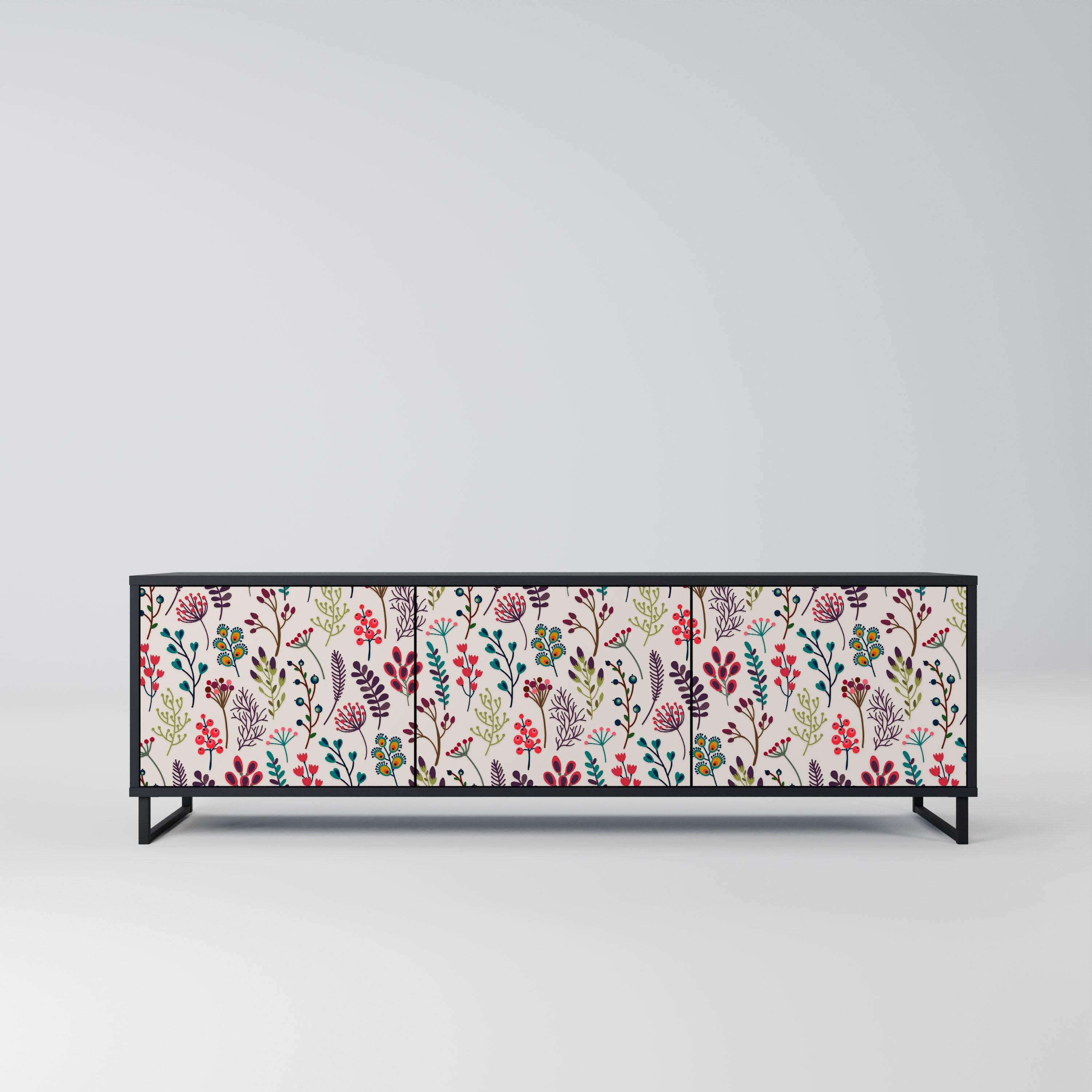 Meuble TV 3 portes AUTUMN SUNDRIES, finition noire