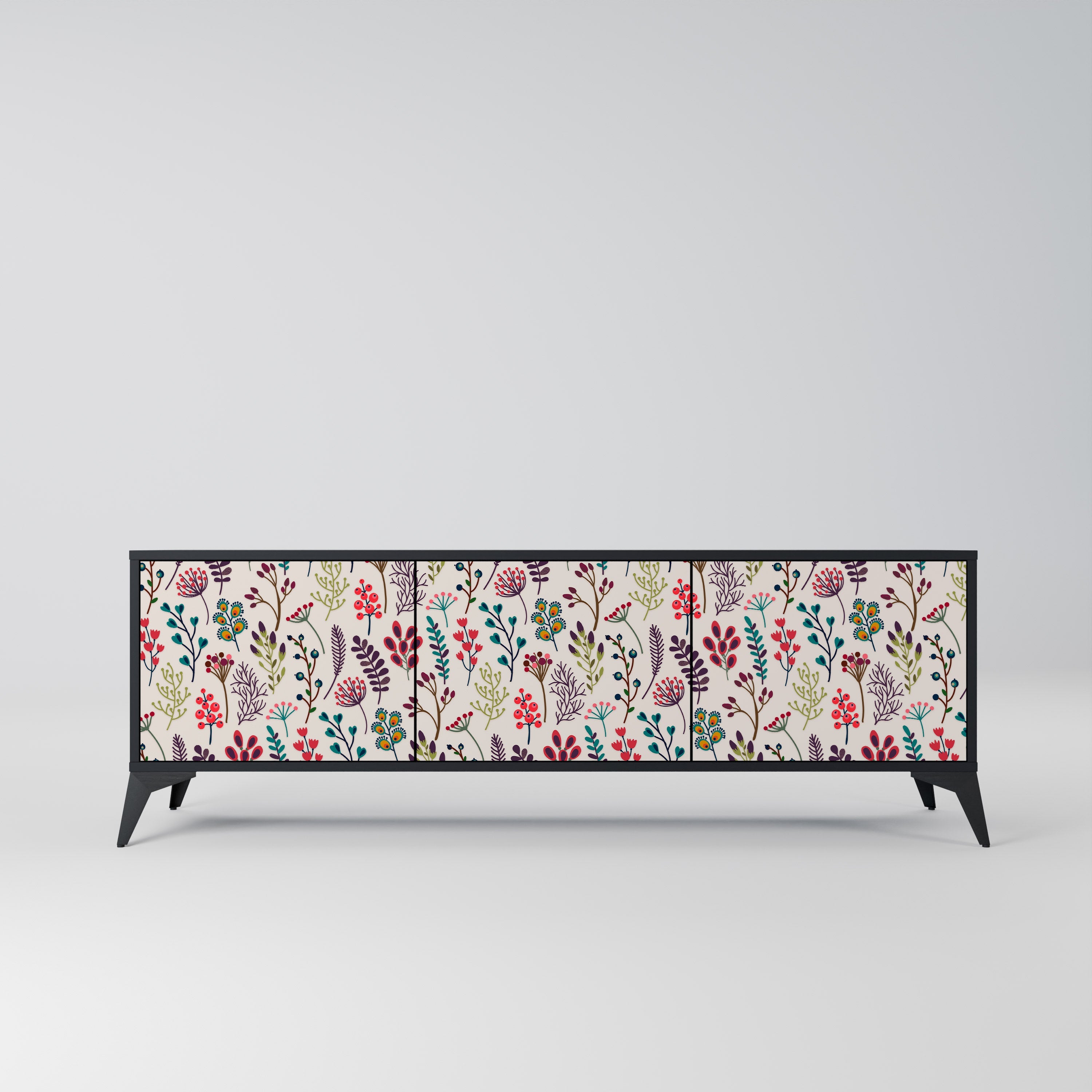 Meuble TV 3 portes AUTUMN SUNDRIES, finition noire