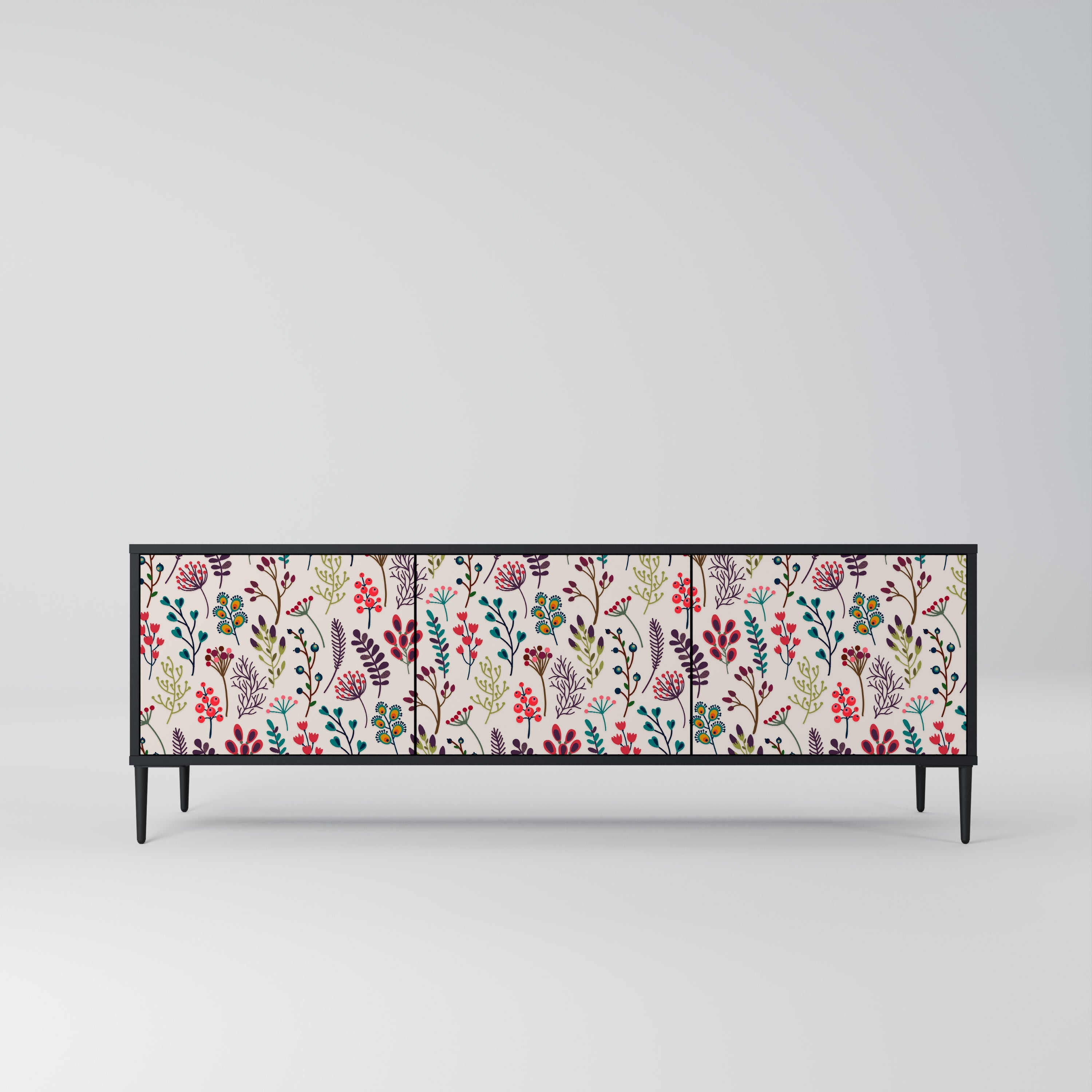 Meuble TV 3 portes AUTUMN SUNDRIES, finition noire