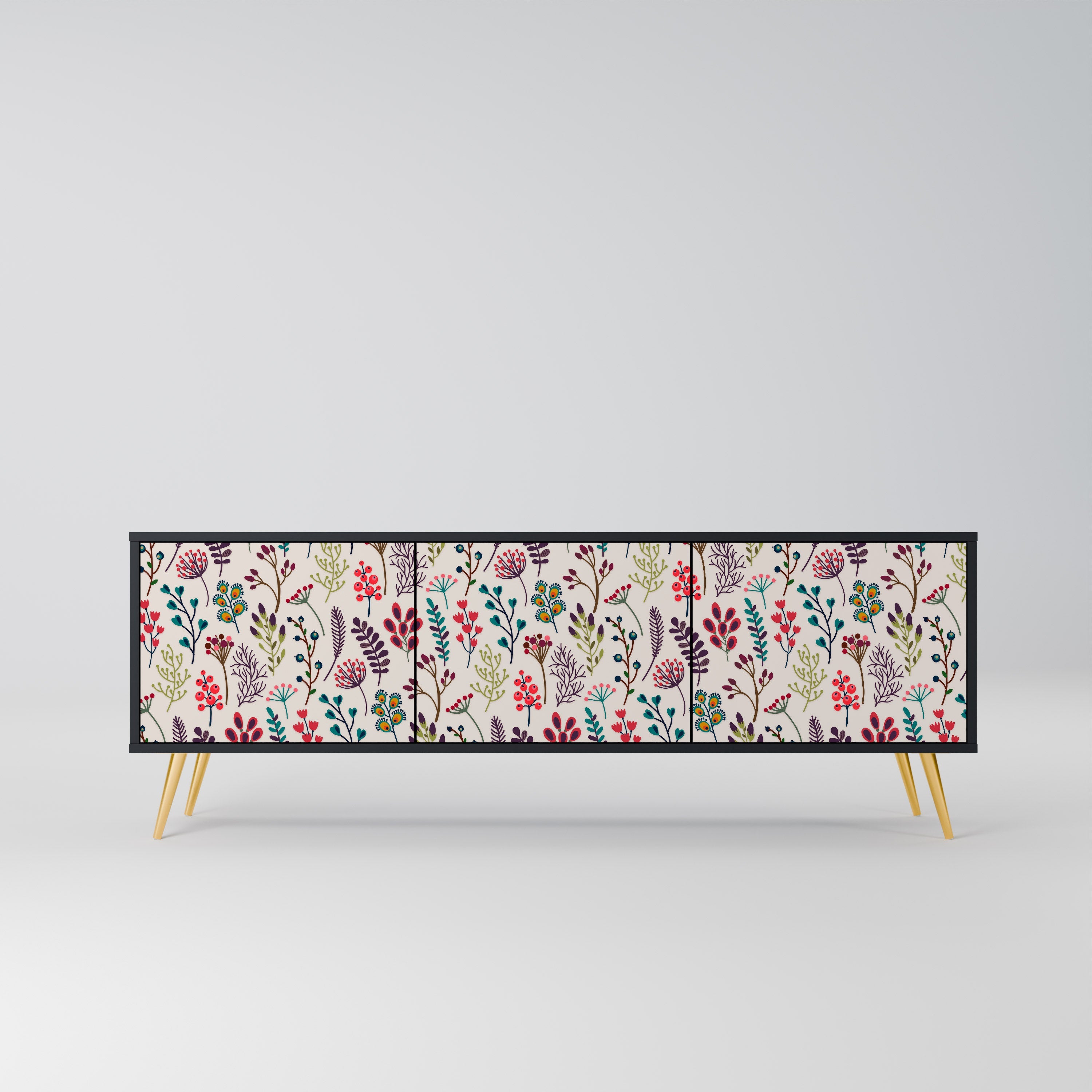 Meuble TV 3 portes AUTUMN SUNDRIES, finition noire