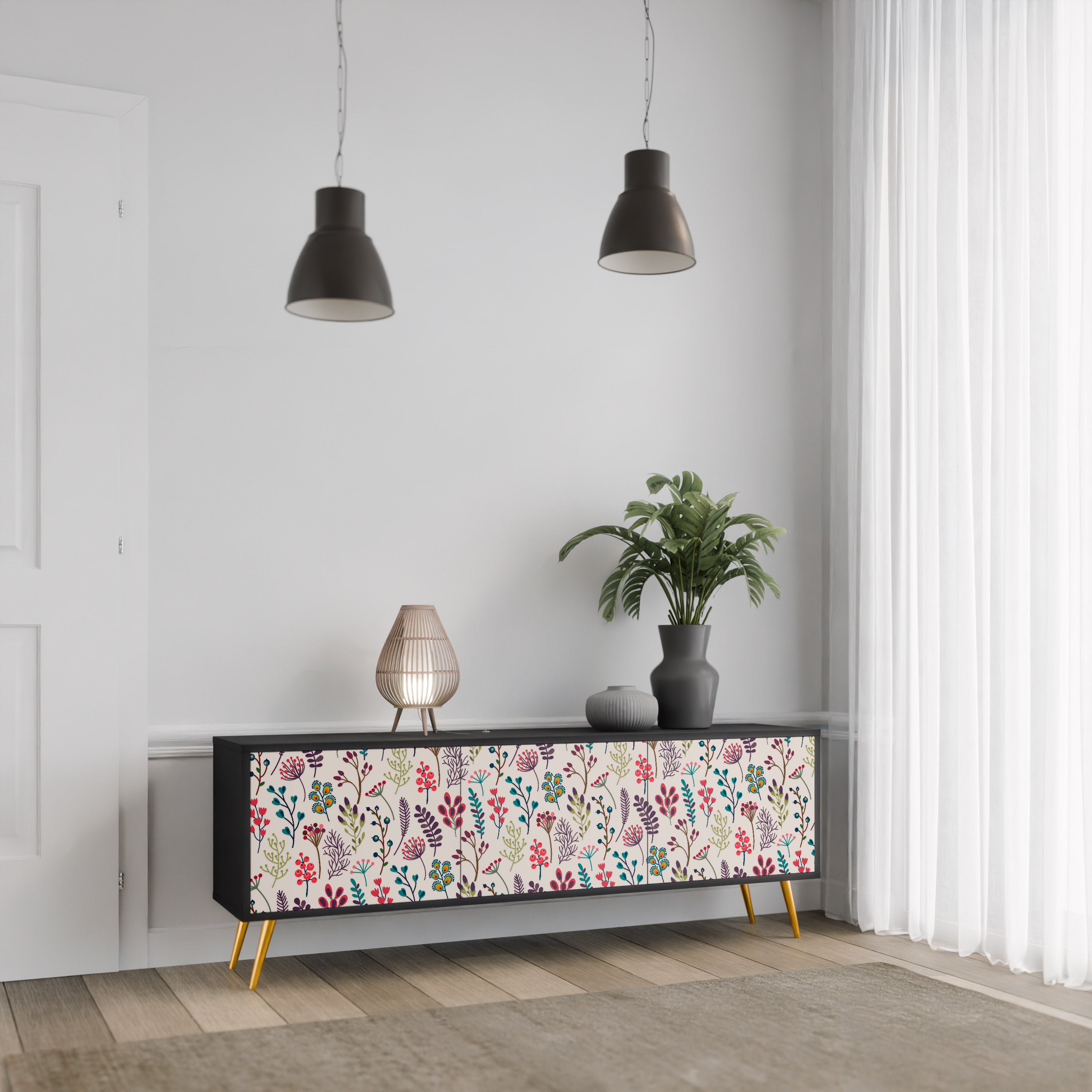 Meuble TV 3 portes AUTUMN SUNDRIES, finition noire