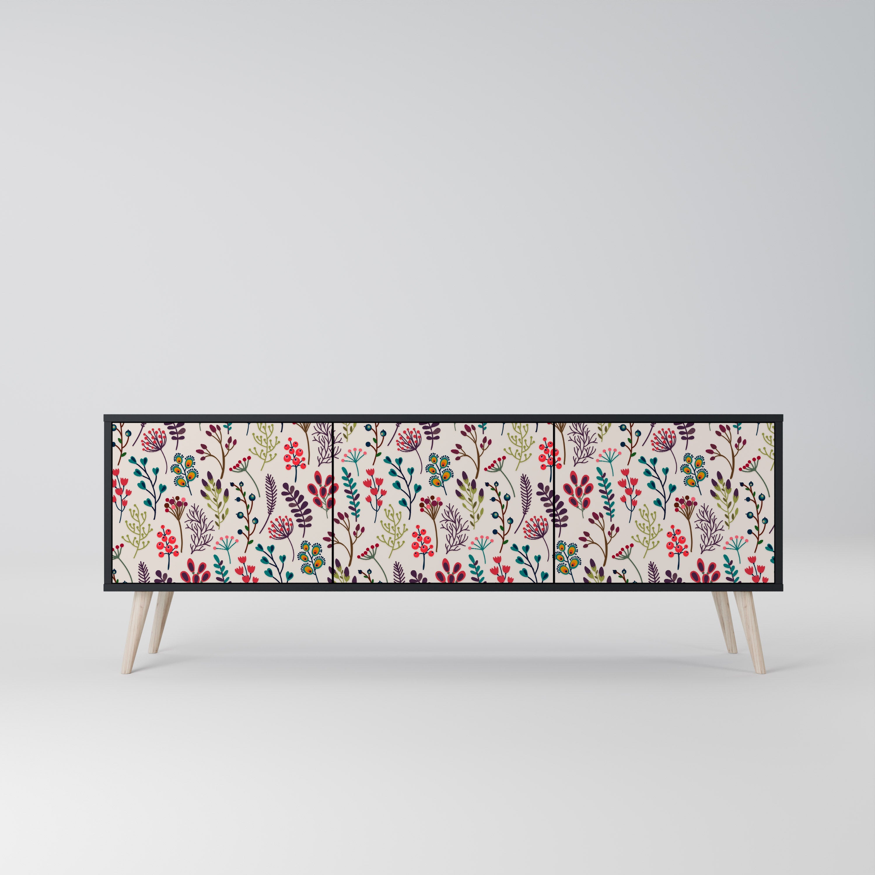 Meuble TV 3 portes AUTUMN SUNDRIES, finition noire