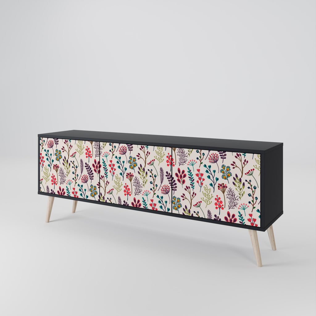 Meuble TV 3 portes AUTUMN SUNDRIES, finition noire