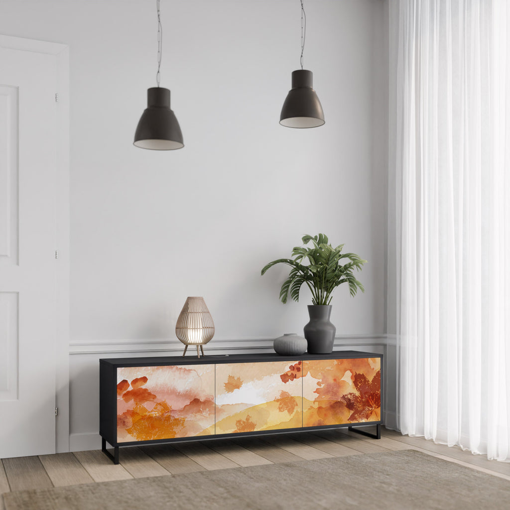 Meuble TV 3 portes TRACES OF AUTUMN finition noire