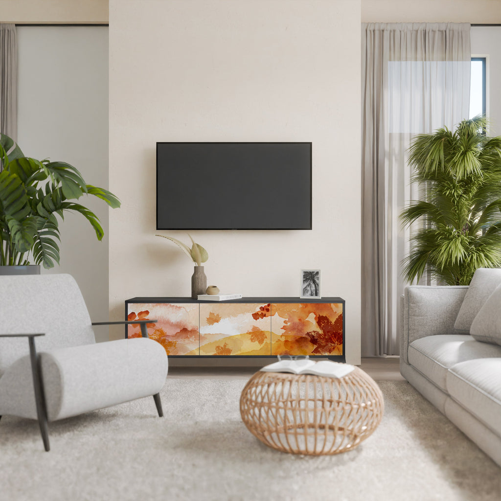 Meuble TV 3 portes TRACES OF AUTUMN finition noire