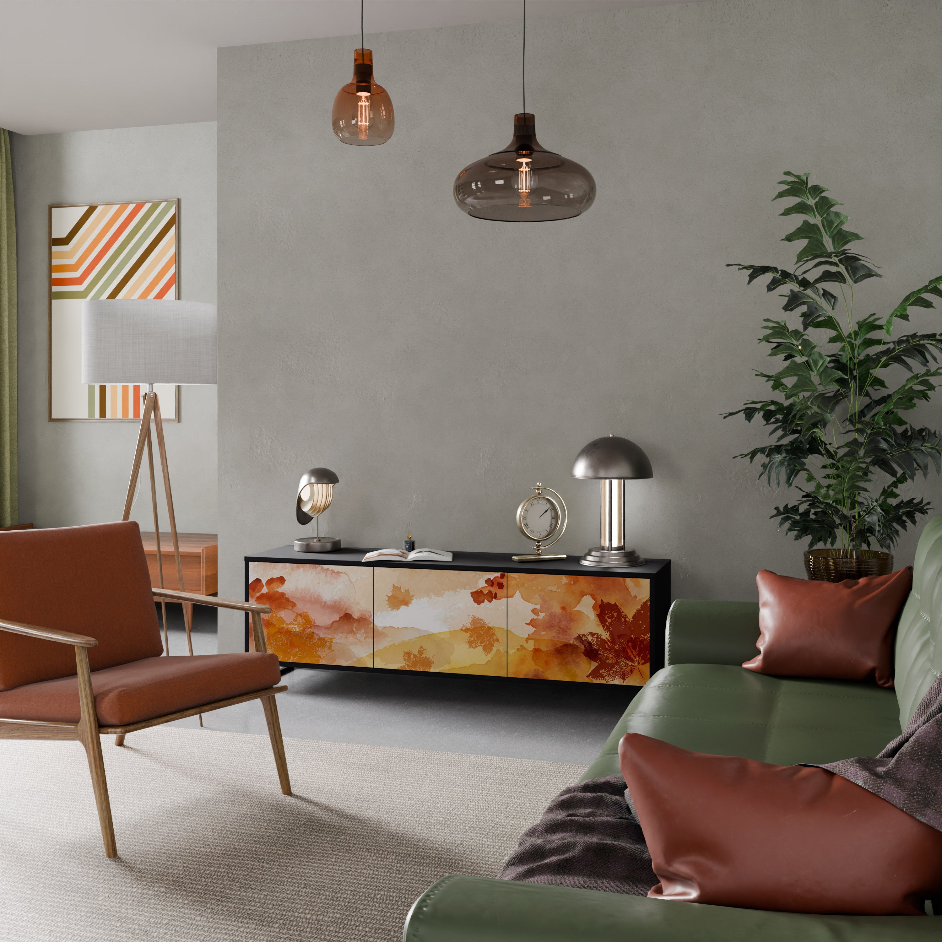 Meuble TV 3 portes TRACES OF AUTUMN finition noire