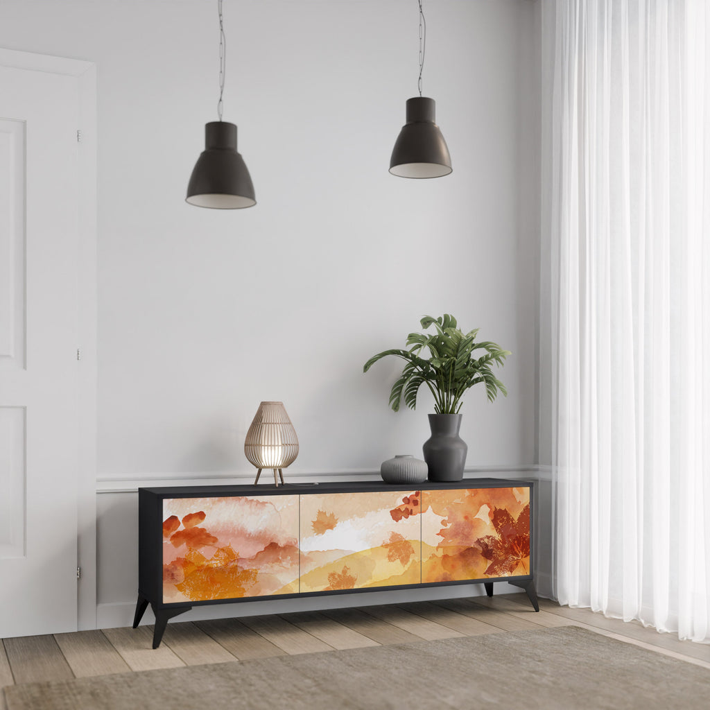 Meuble TV 3 portes TRACES OF AUTUMN finition noire