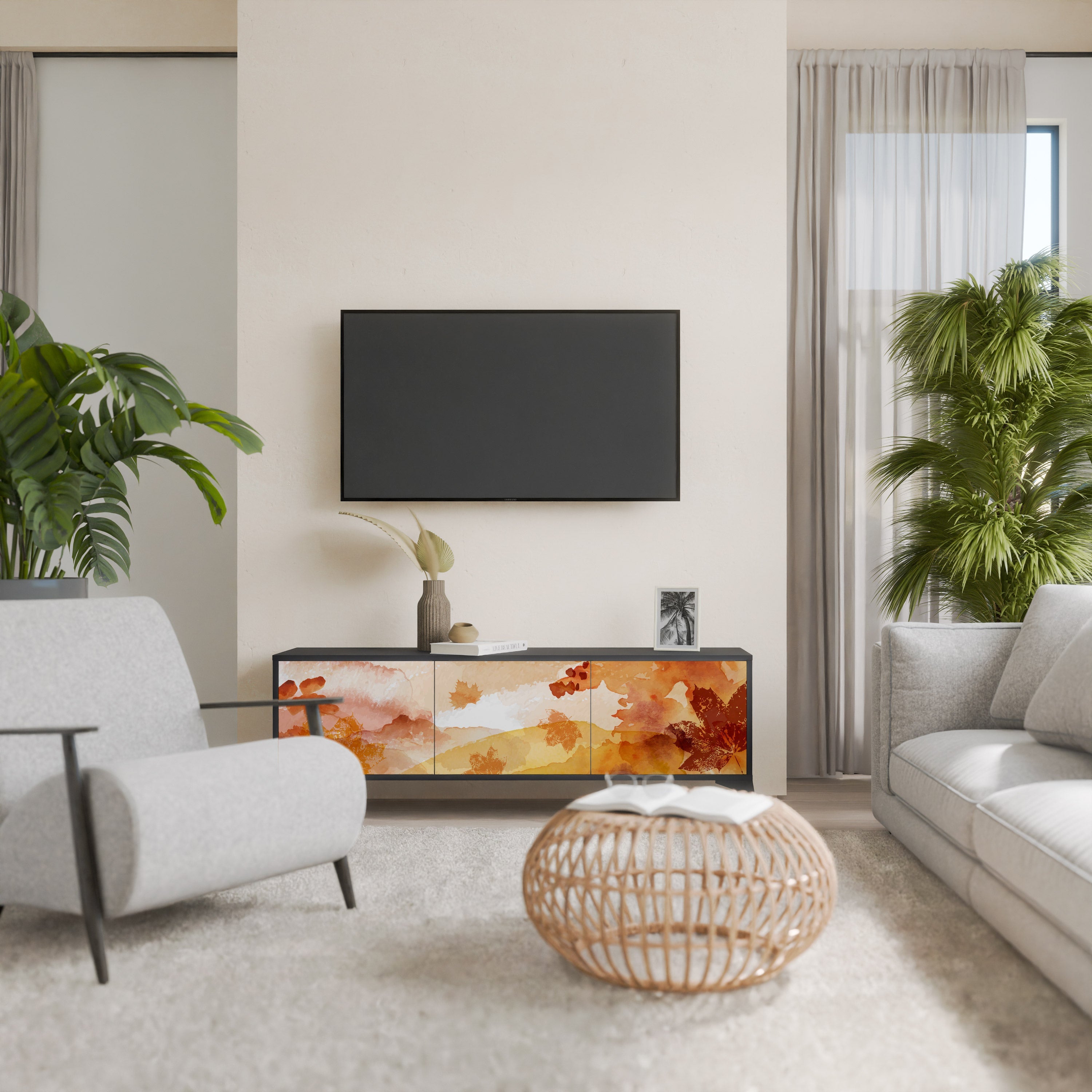 Meuble TV 3 portes TRACES OF AUTUMN finition noire