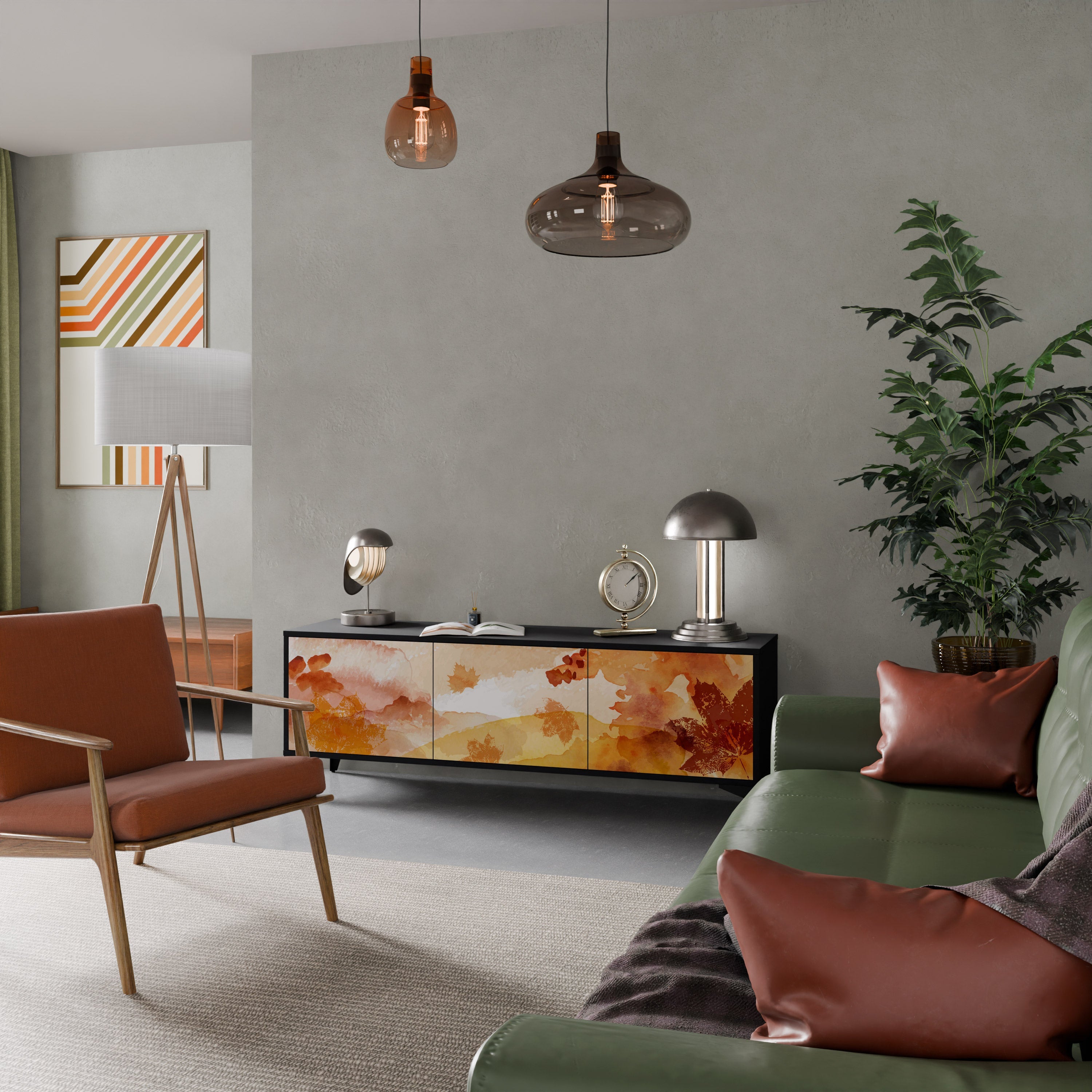 Meuble TV 3 portes TRACES OF AUTUMN finition noire