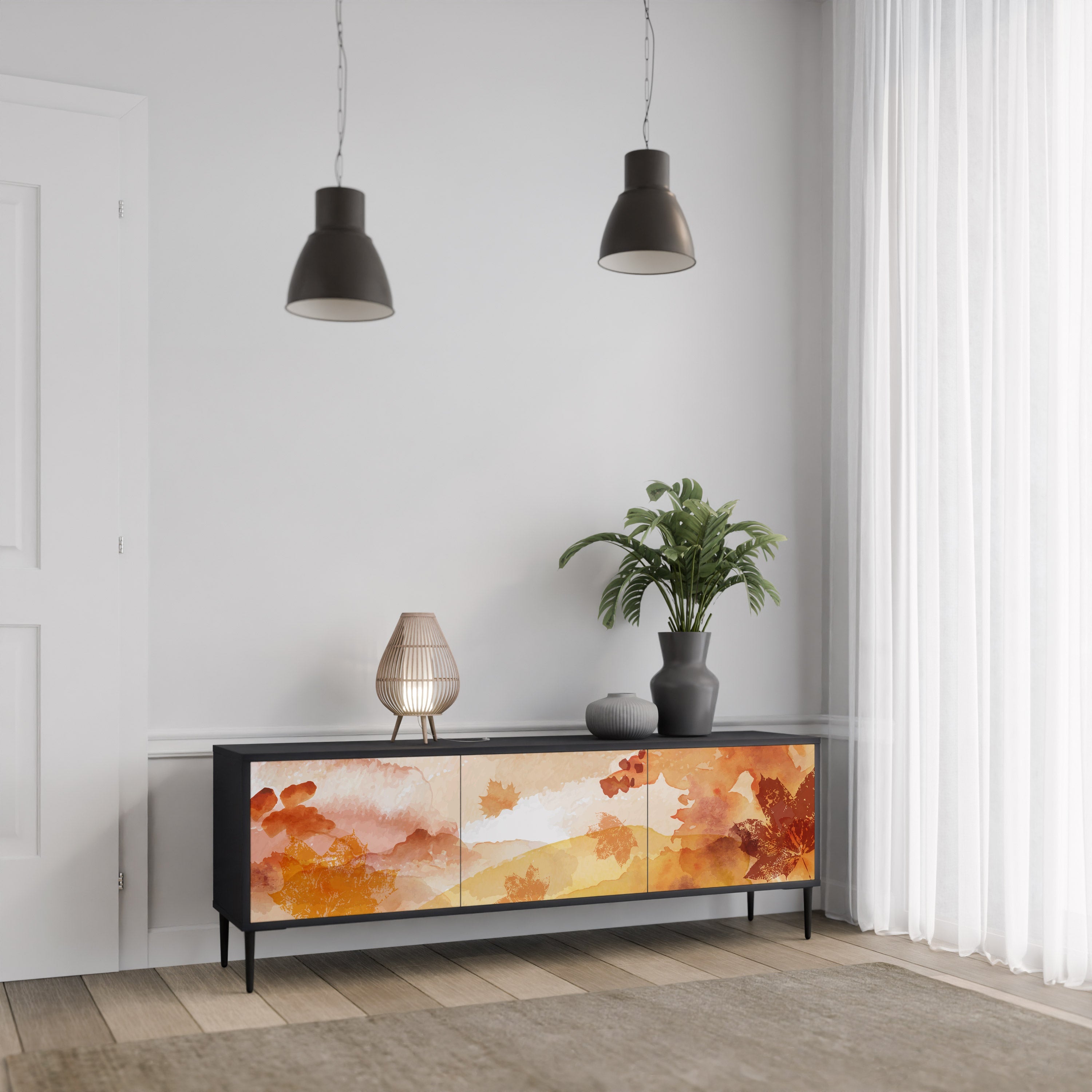 Meuble TV 3 portes TRACES OF AUTUMN finition noire