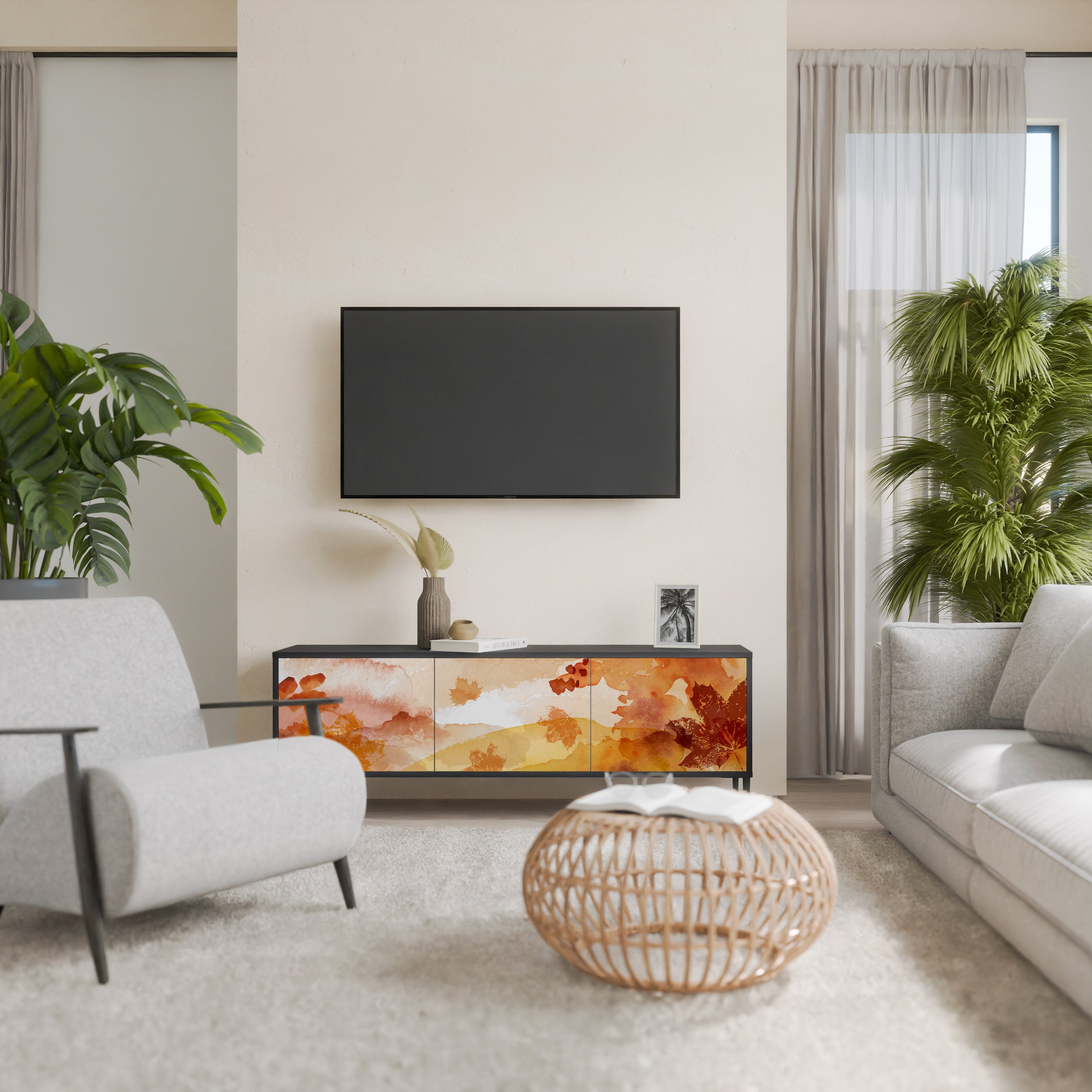 Meuble TV 3 portes TRACES OF AUTUMN finition noire