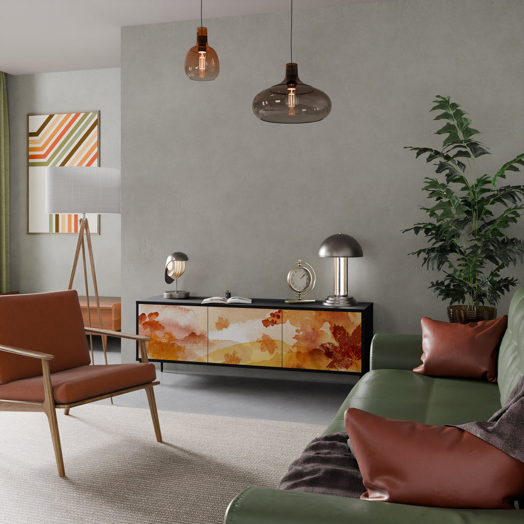 Meuble TV 3 portes TRACES OF AUTUMN finition noire