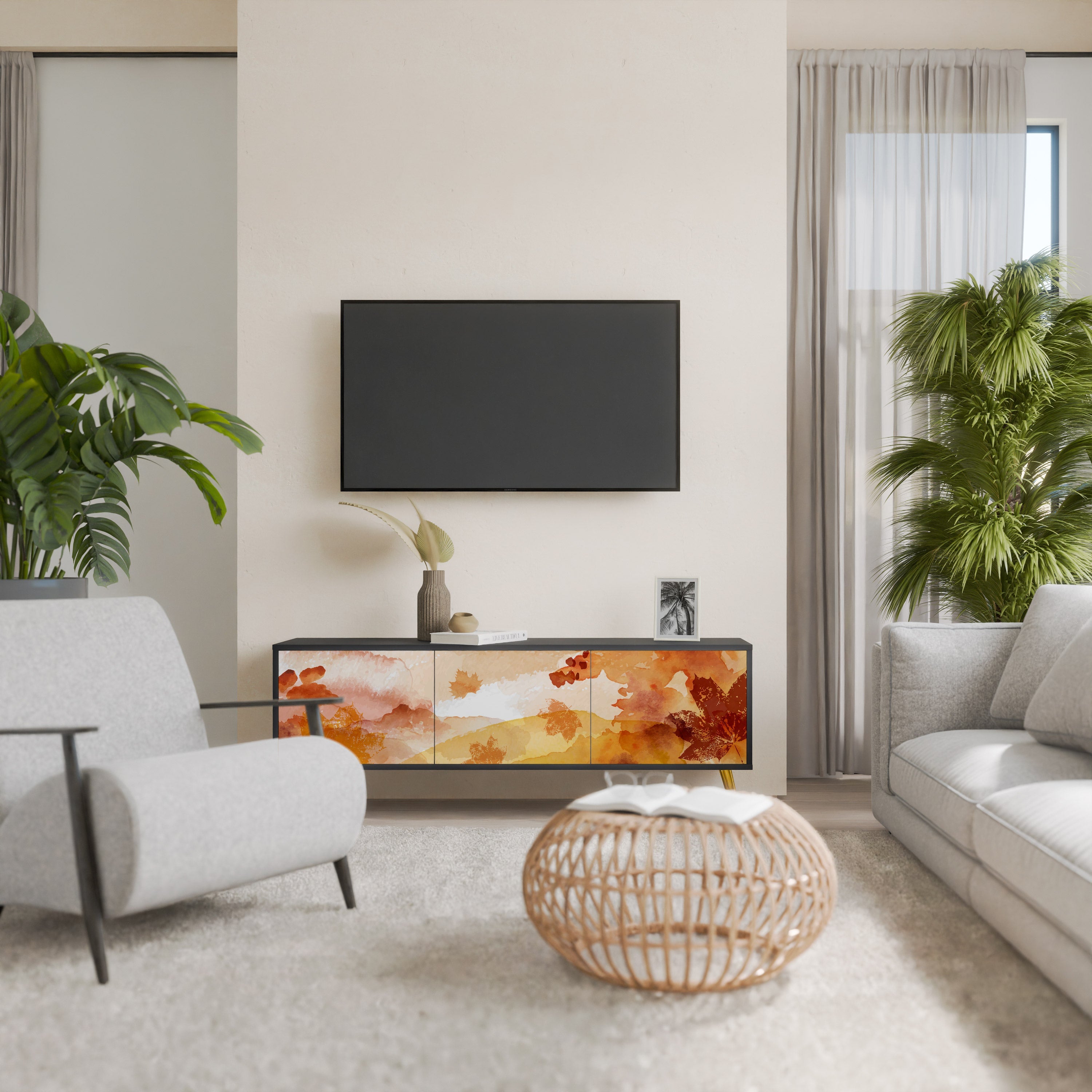 Meuble TV 3 portes TRACES OF AUTUMN finition noire