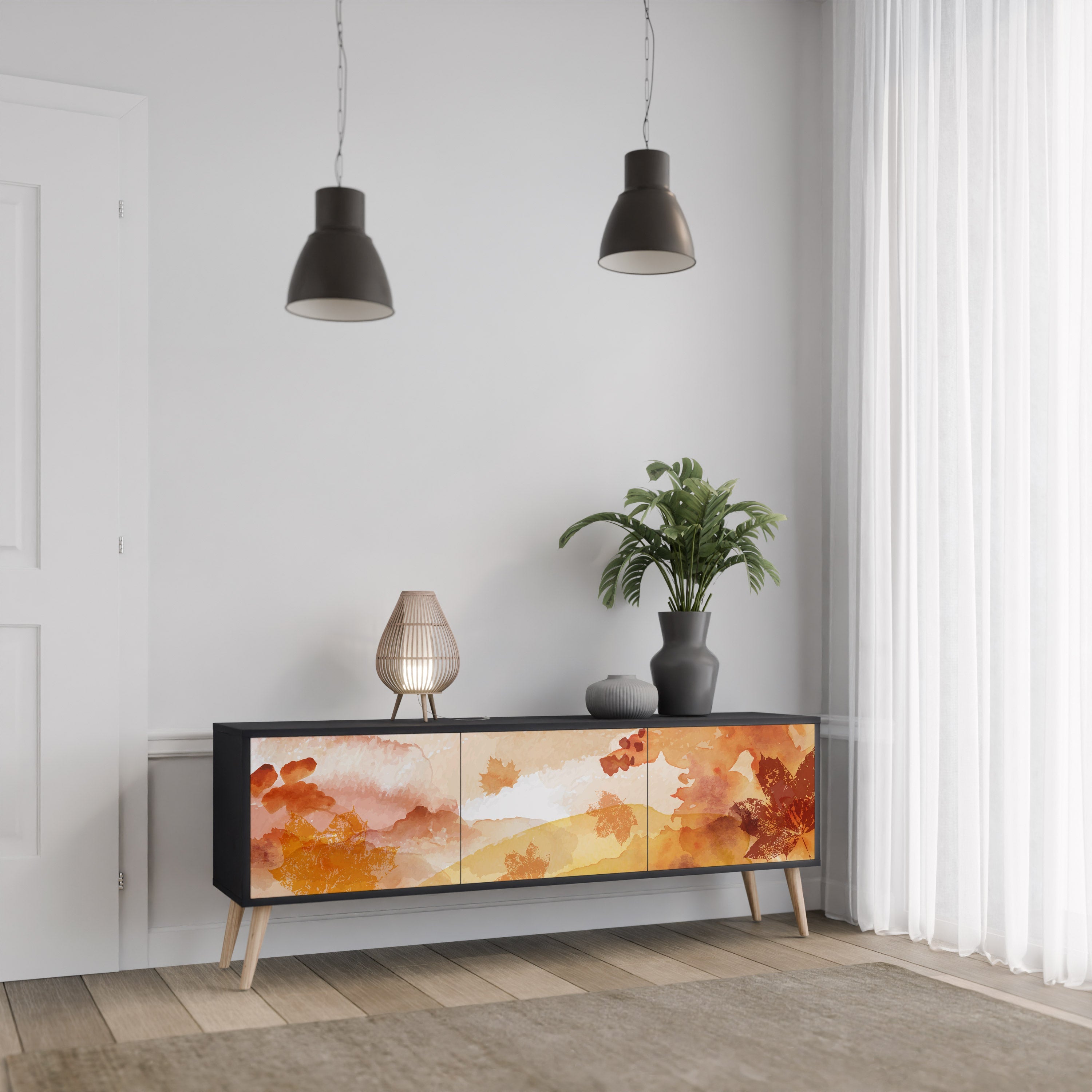 Meuble TV 3 portes TRACES OF AUTUMN finition noire