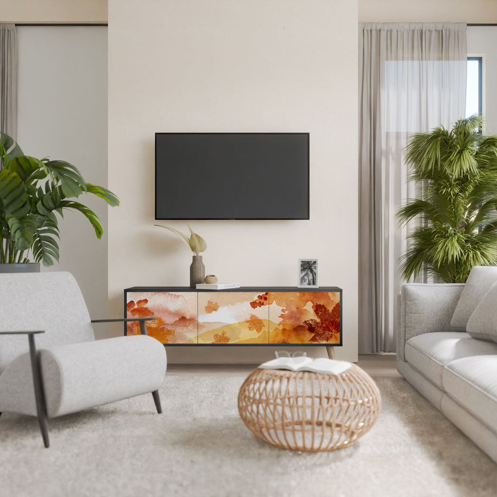 Meuble TV 3 portes TRACES OF AUTUMN finition noire