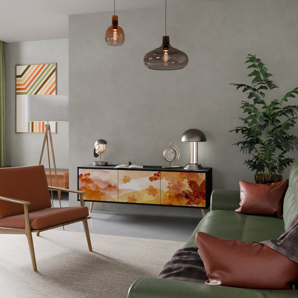 Meuble TV 3 portes TRACES OF AUTUMN finition noire