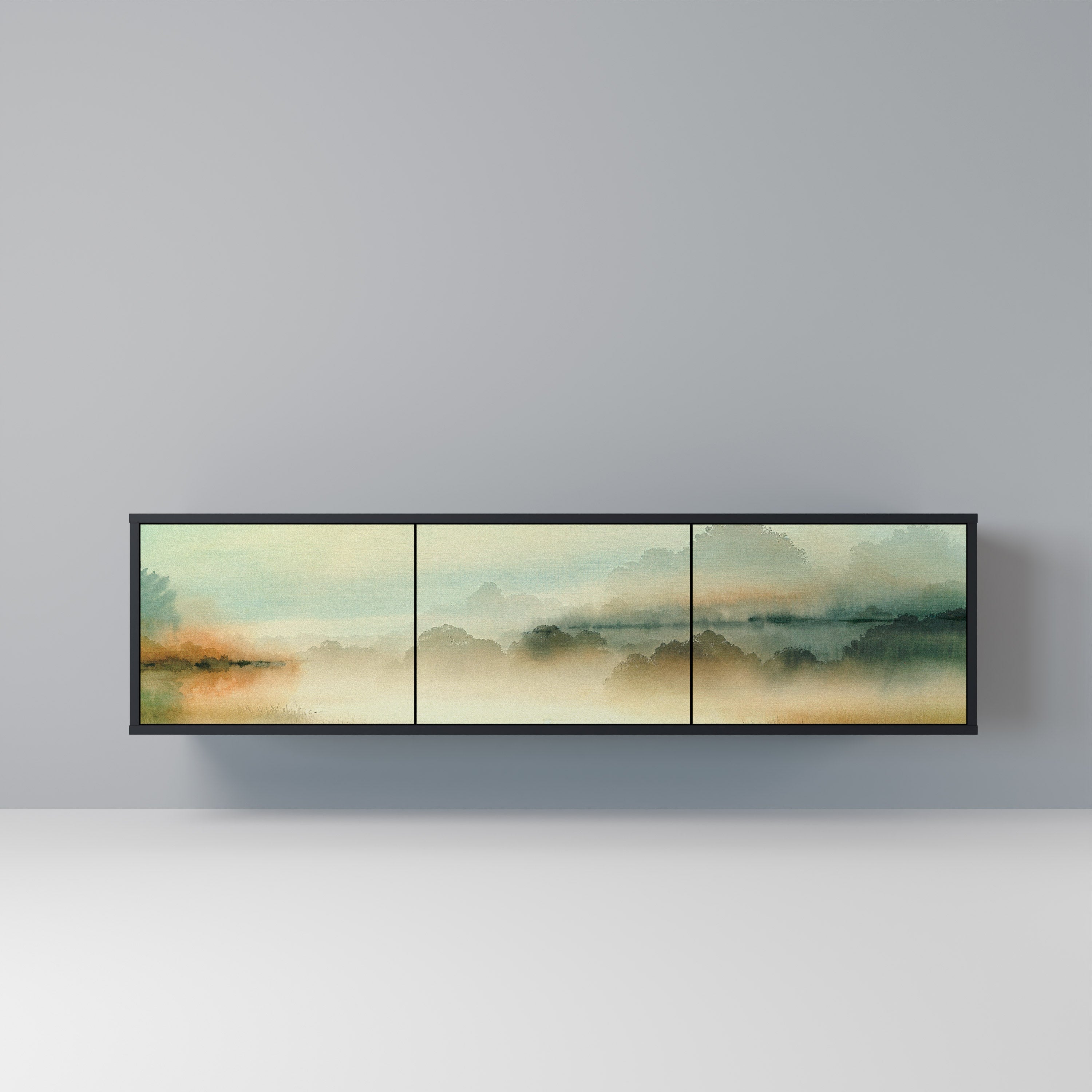 Meuble TV 3 portes MORNING BY THE LAKE en finition noire