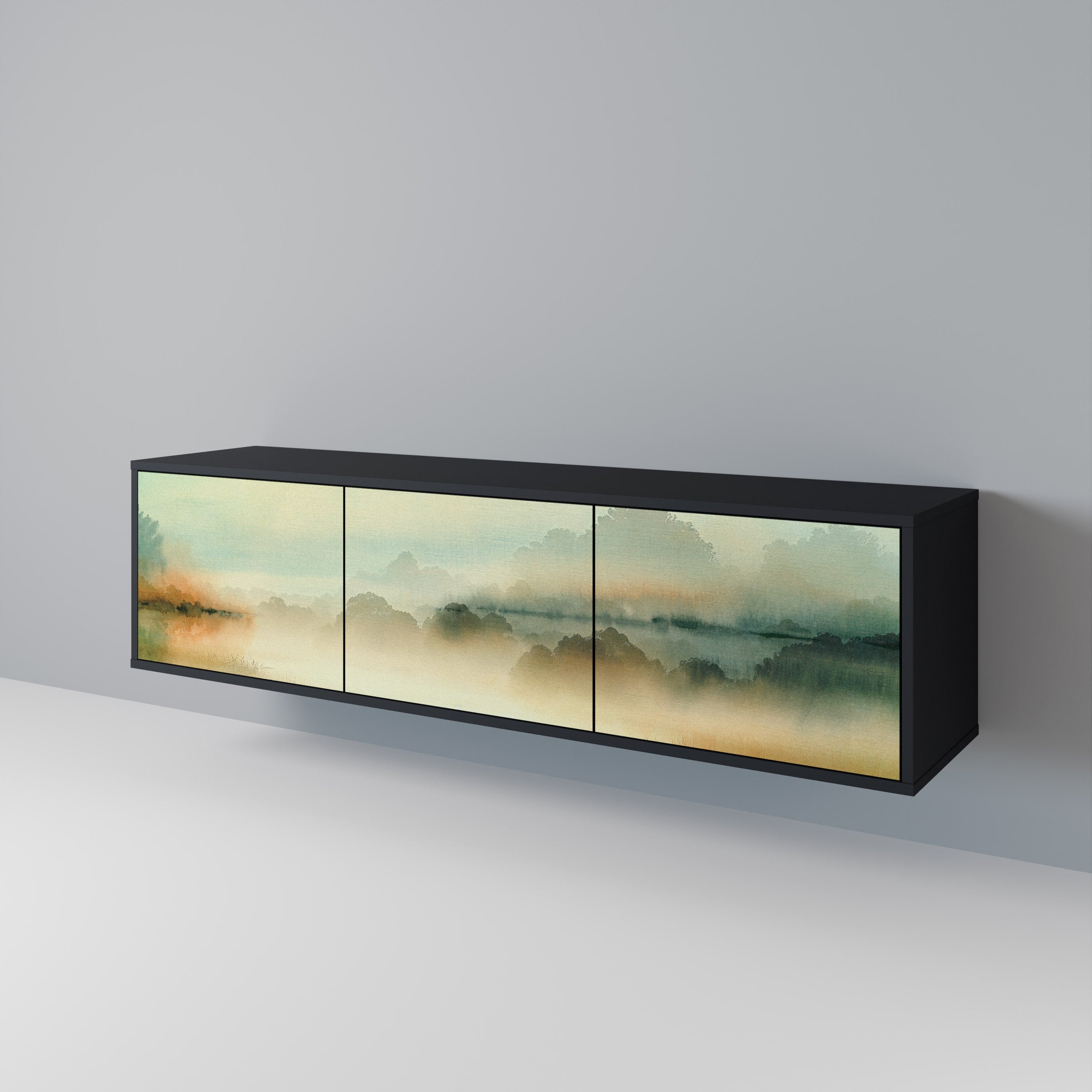 Meuble TV 3 portes MORNING BY THE LAKE en finition noire