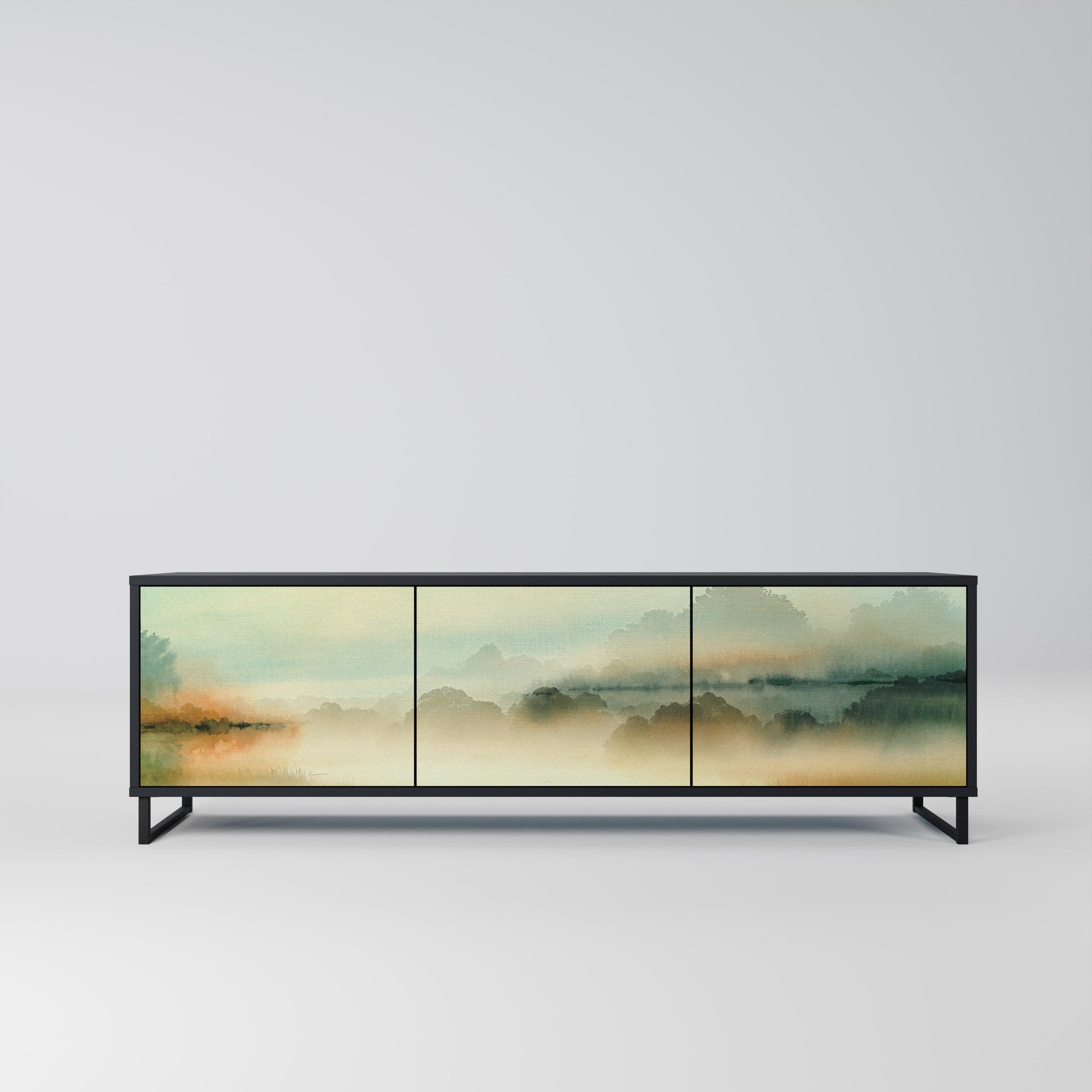 Meuble TV 3 portes MORNING BY THE LAKE en finition noire