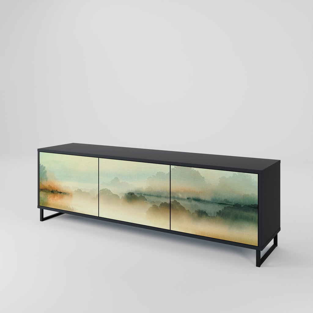 Meuble TV 3 portes MORNING BY THE LAKE en finition noire