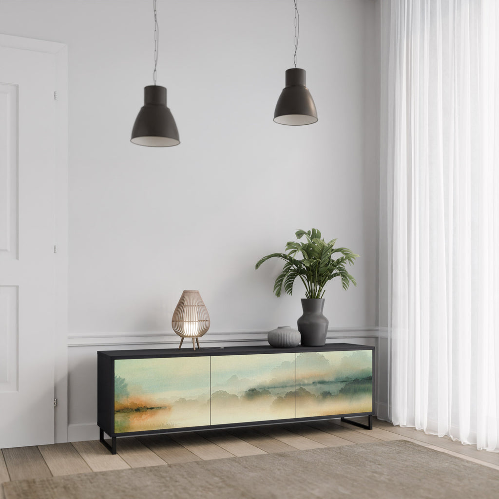 Meuble TV 3 portes MORNING BY THE LAKE en finition noire