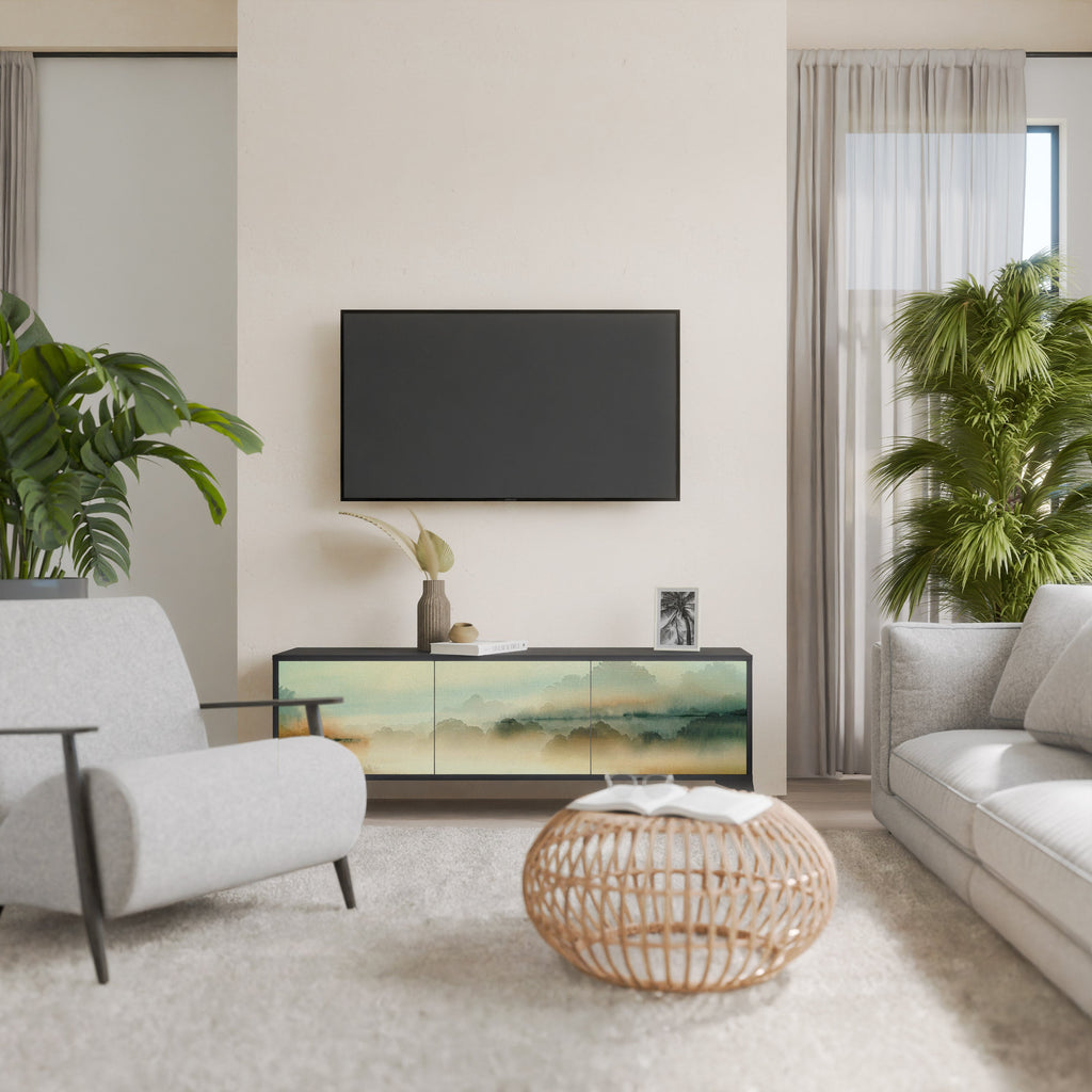 Meuble TV 3 portes MORNING BY THE LAKE en finition noire