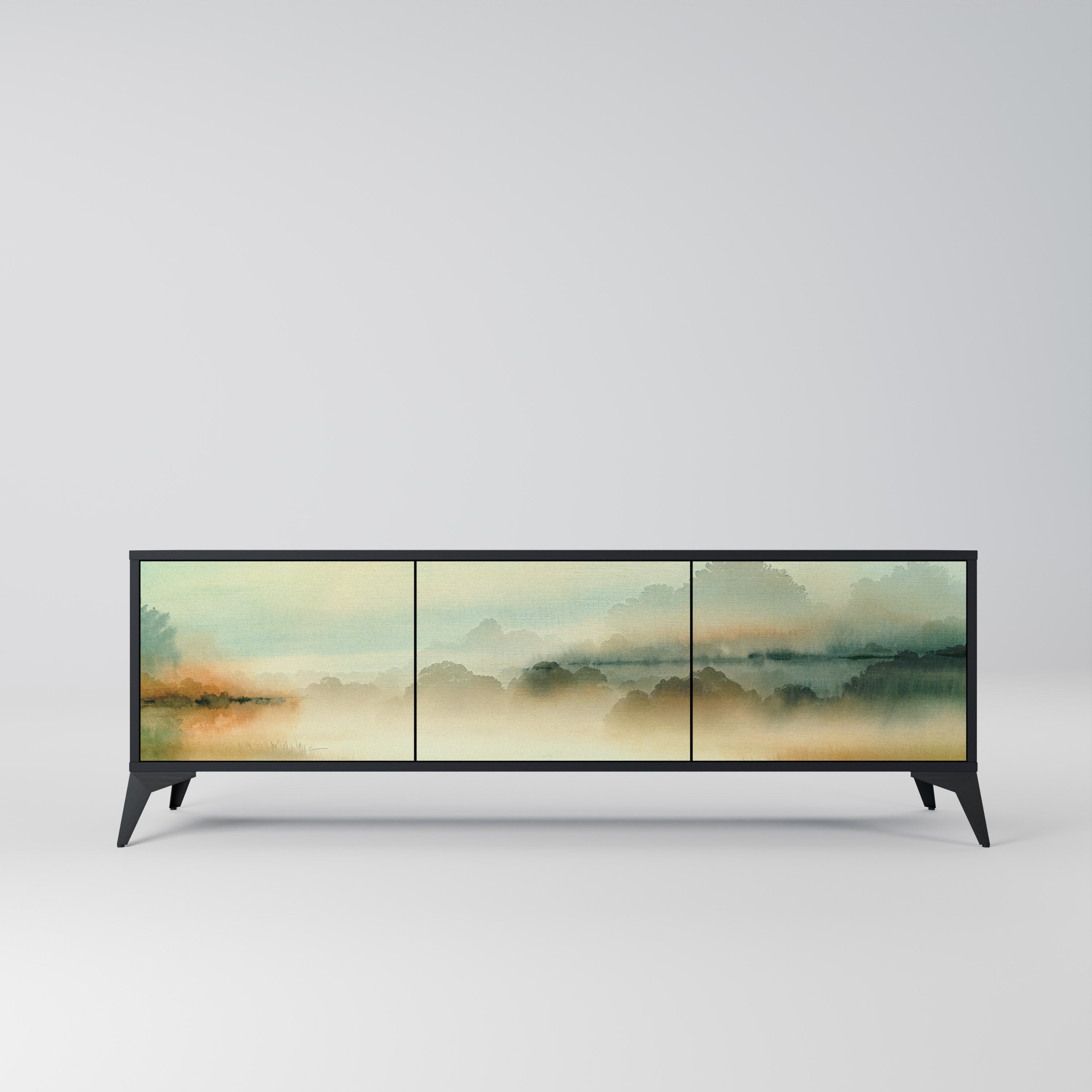 Meuble TV 3 portes MORNING BY THE LAKE en finition noire