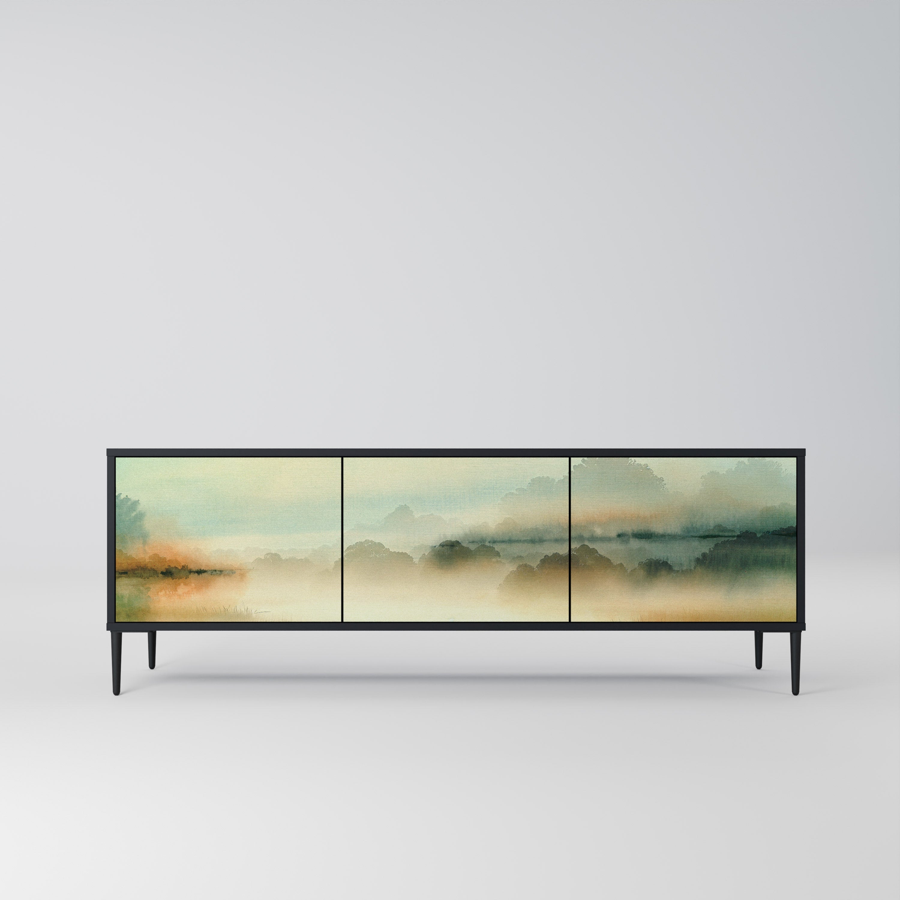 Meuble TV 3 portes MORNING BY THE LAKE en finition noire