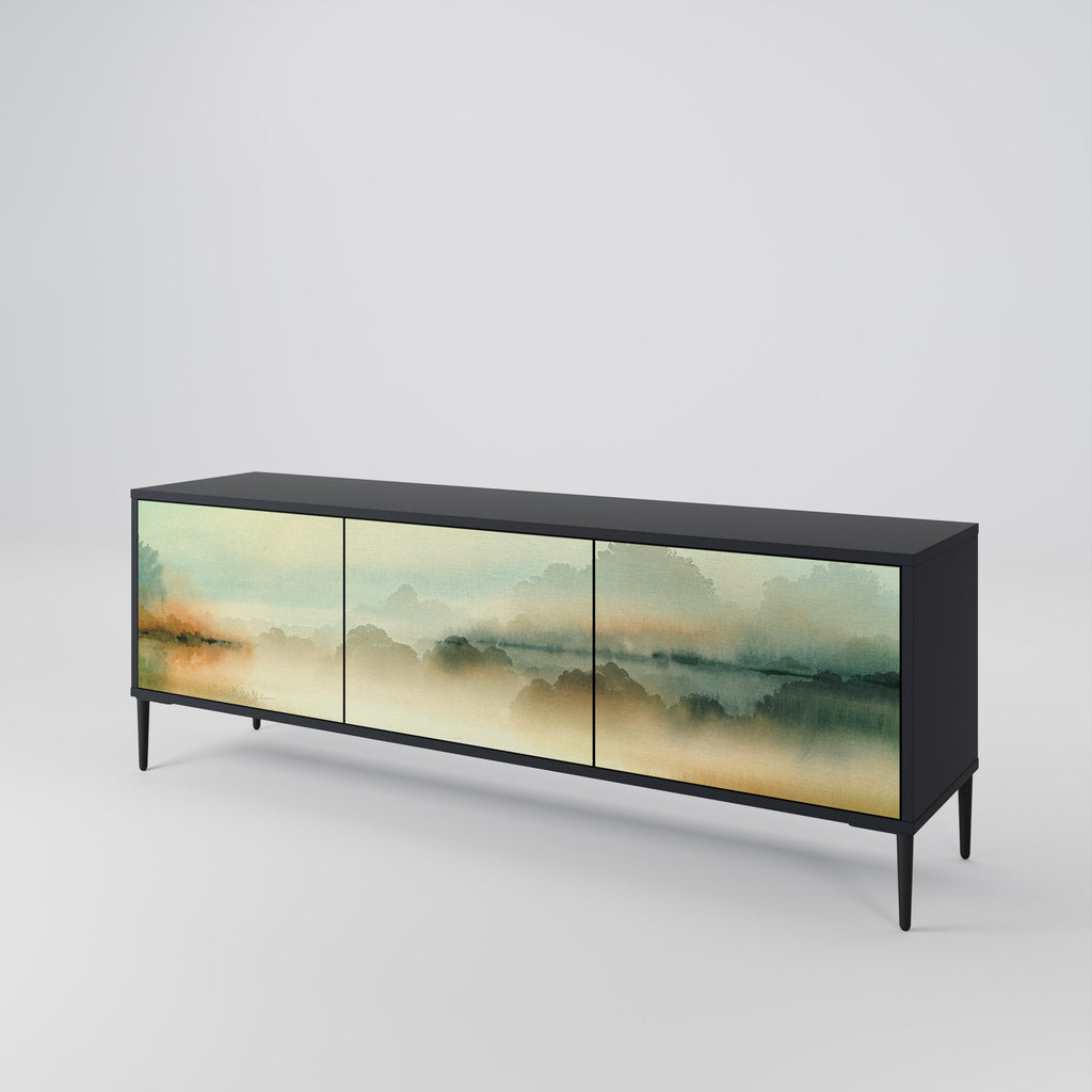 Meuble TV 3 portes MORNING BY THE LAKE en finition noire