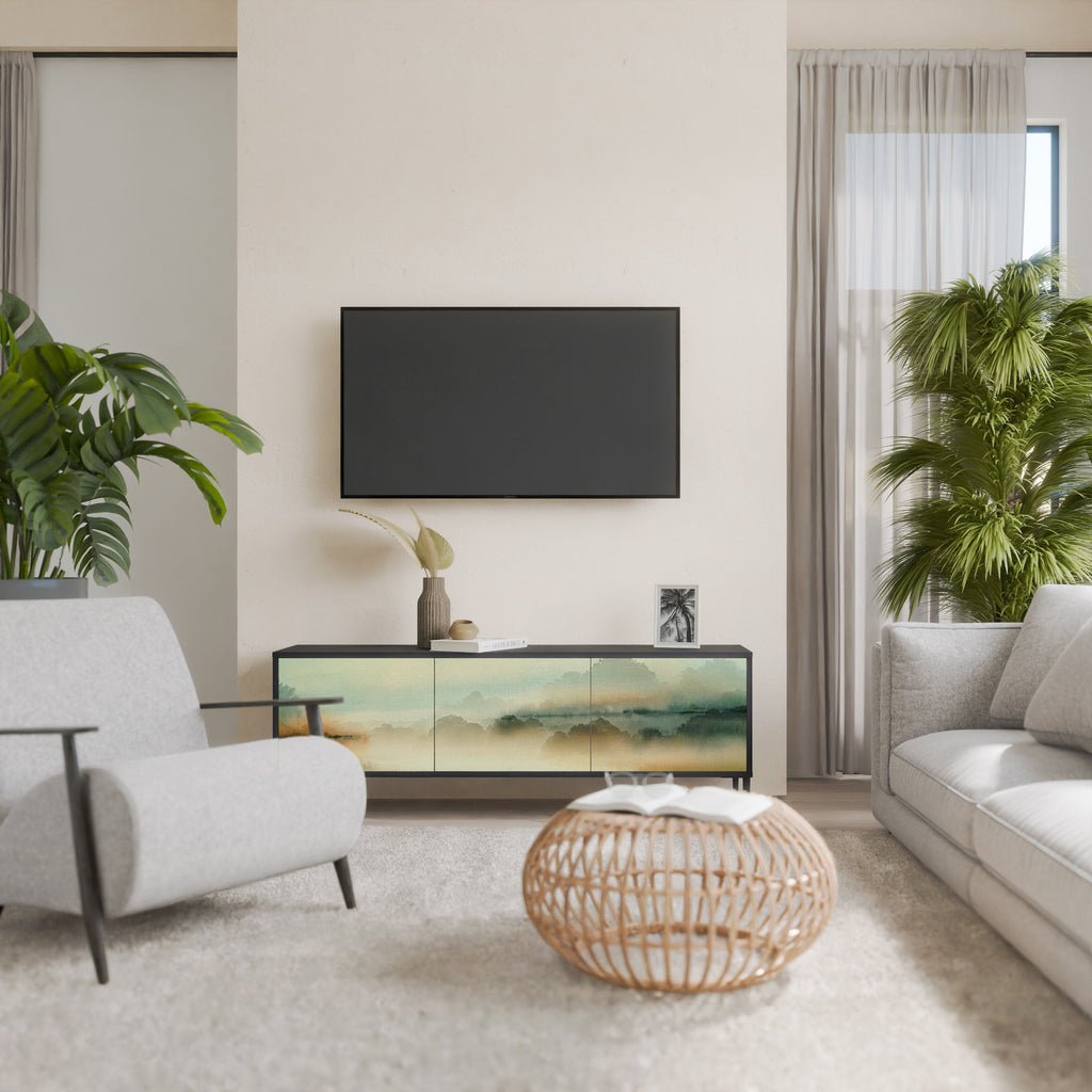 Meuble TV 3 portes MORNING BY THE LAKE en finition noire